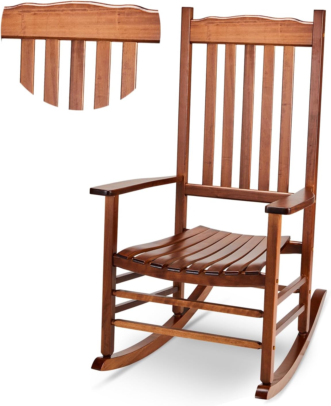 Outvita Outdoor Rocking Chair, Solid Wood High Back Rocker, All Weather Lounge Chair for Porch Patio Fire Pit Garden Backyard Deck Indoor, Wave Shape, Natural