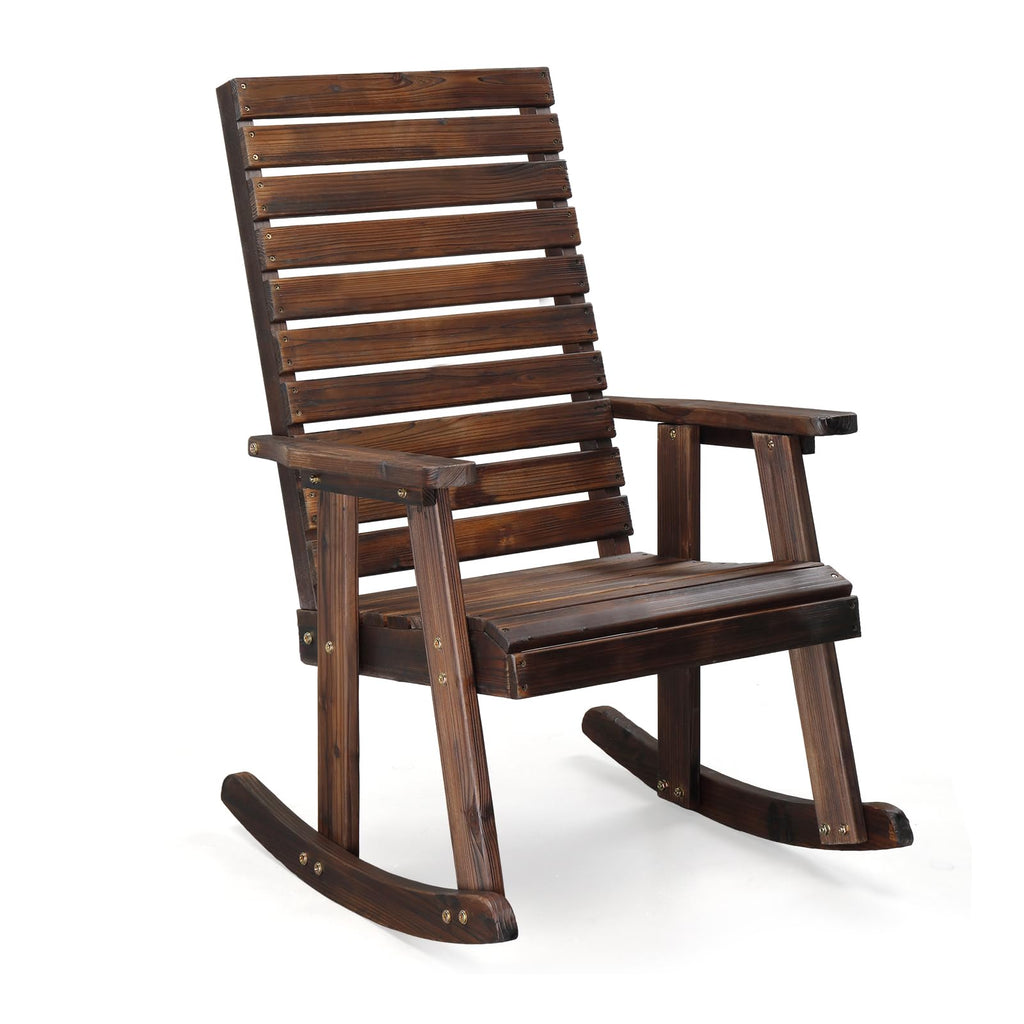 VINGLI Wooden Rocking Chair with High Backrest, Solid Fir Wood, Heavy Duty 600 LBS Patio Rockers for Indoor and Outdoor, Garden, Yard, Patio