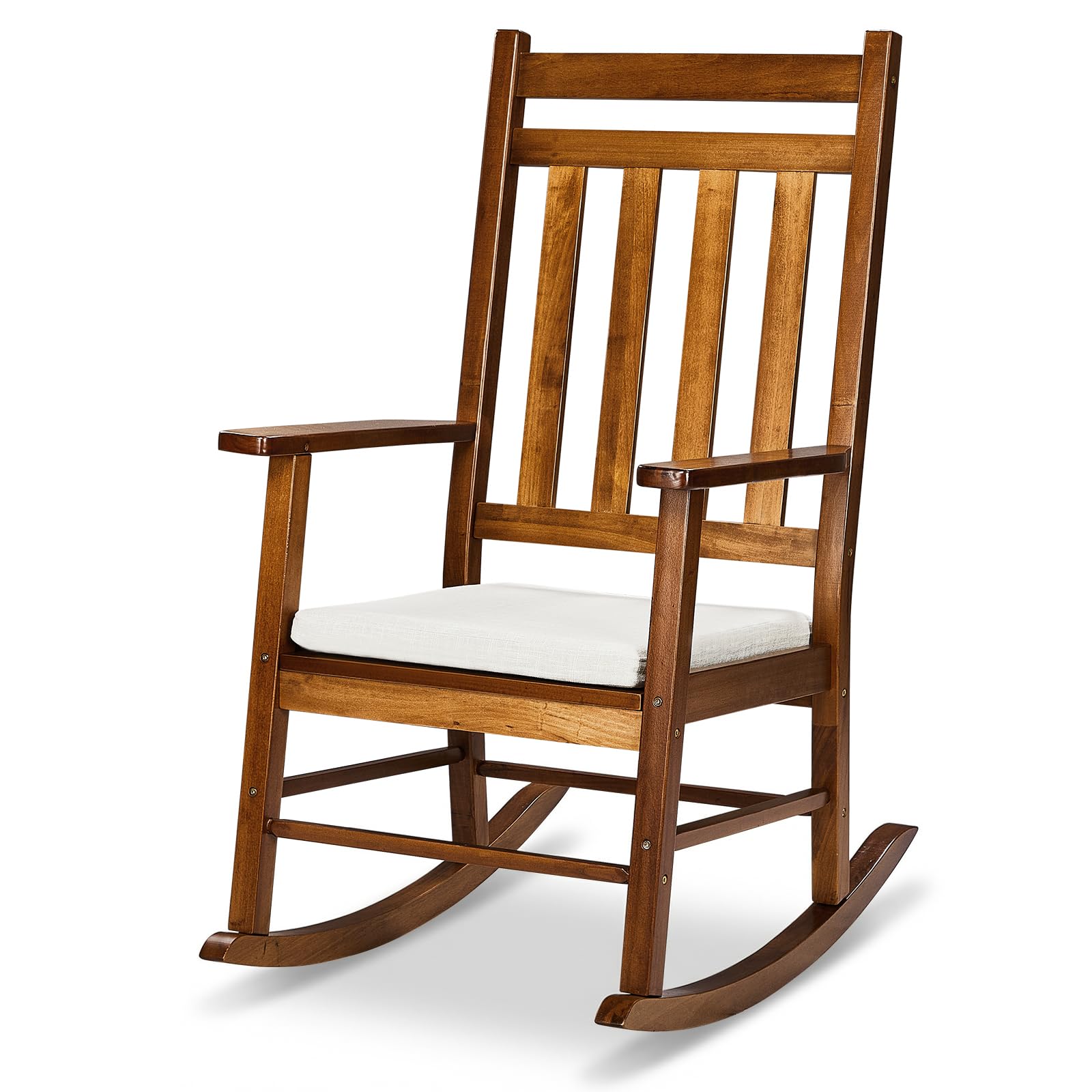 Outvita Outdoor Rocking Chair, Solid Wood High Back Rocker, All Weather Lounge Chair for Porch Patio Fire Pit Garden Backyard Deck Indoor, Natural
