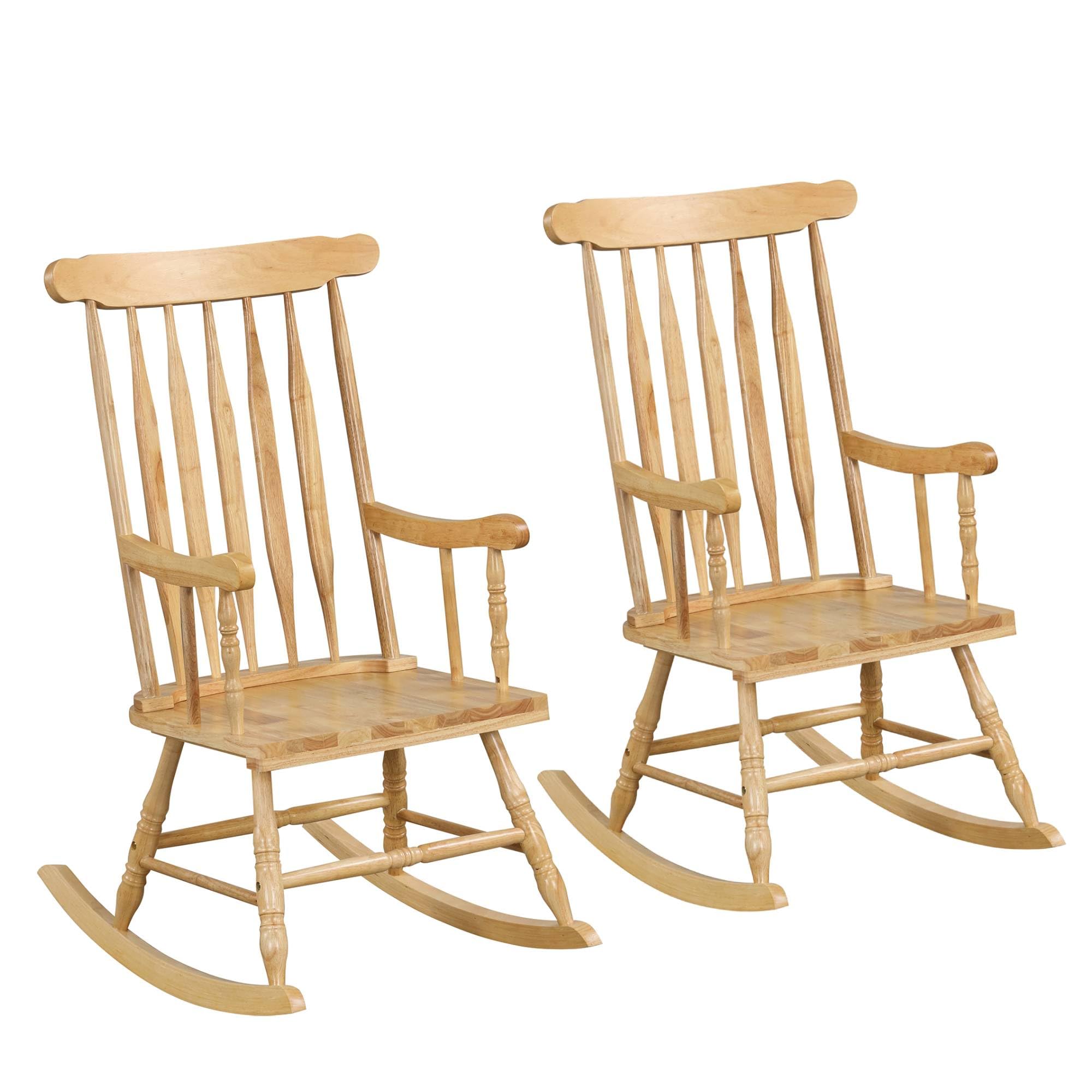 Tangkula Patio Rocking Chair Solid Rubber Wood, Outdoor Porch Rocker Chair with Rubber Wood Frame, Indoor Wooden Rocking Chair, Ideal for Garden, Backyard & Balcony (1, Black)