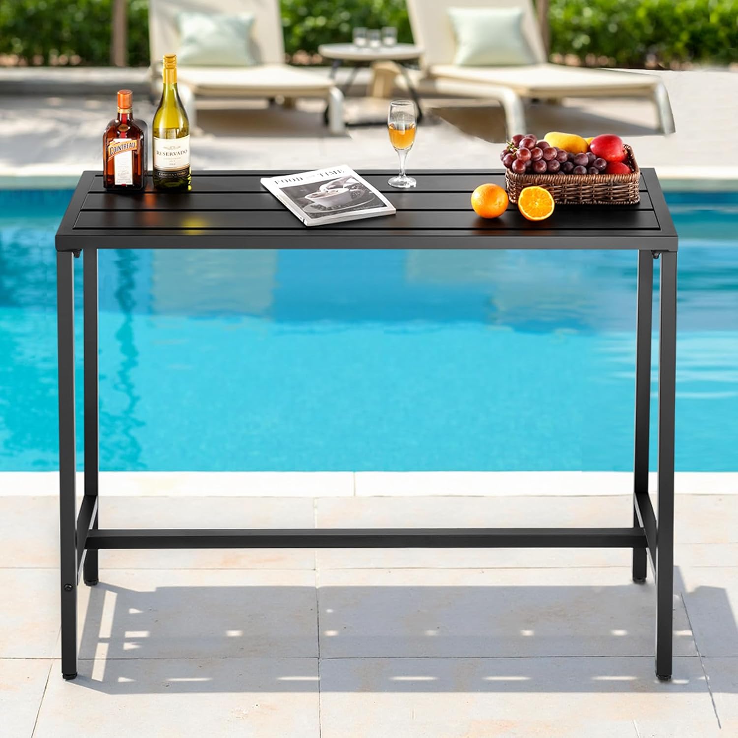 VEVOR Outdoor Bar Table, 47 x 15 in Patio Bar Table, Waterproof Top & Sturdy Metal Frame, Rectangle Counter Height Dining Tables, Outdoor Furniture for Balcony, Yard, Hot Tub, Poolside, Indoor