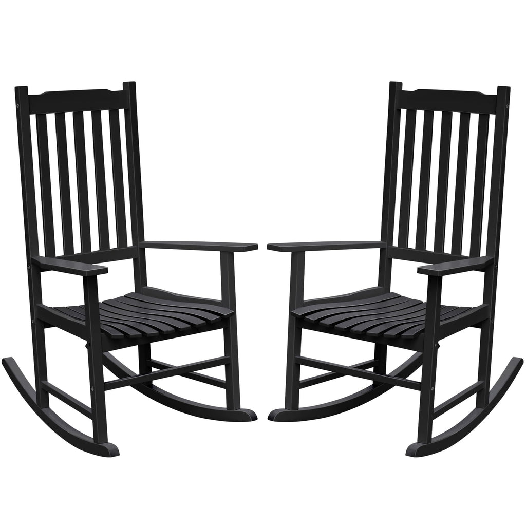 2 Acacia Wood Patio Rocking Chairs, High Back Brown