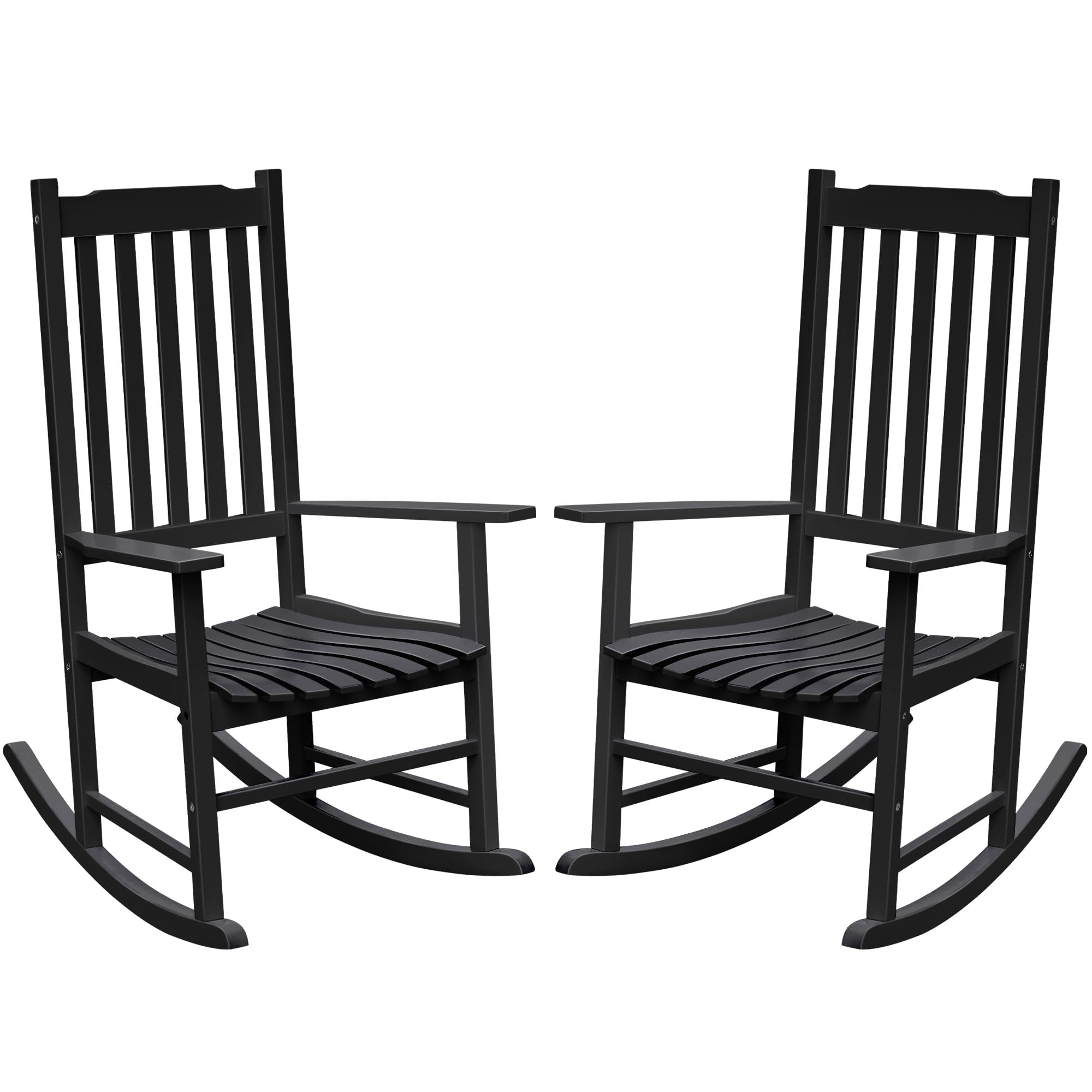 2 Acacia Wood Patio Rocking Chairs, High Back Brown