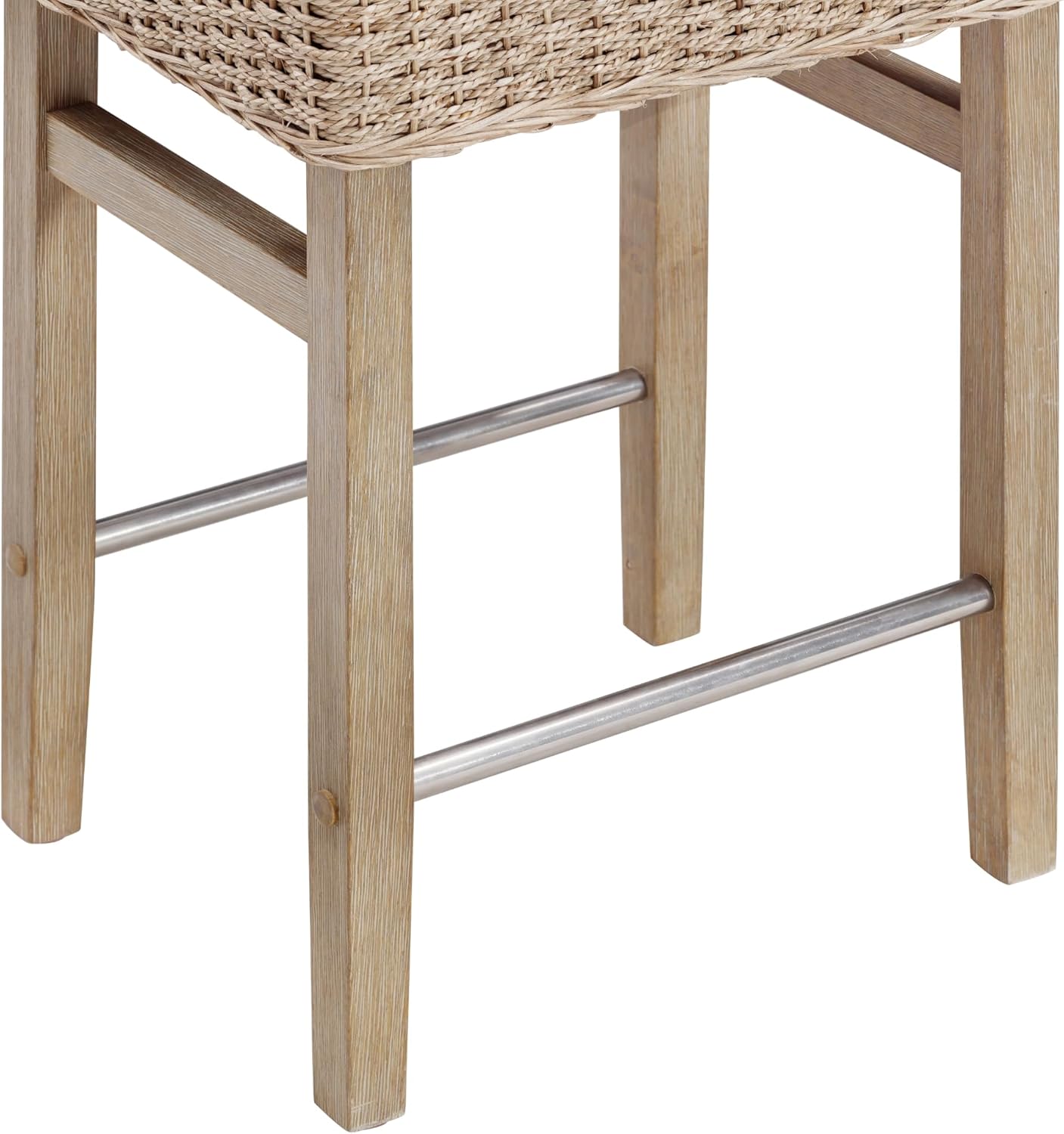 Nathan James Harvey Rattan Bar Stool, Bohemian Counter Height Stool with Woven Seagrass Seat, Solid Wood Legs, and Metal Footrest Seagrass/Brushed Gray, Set of 2