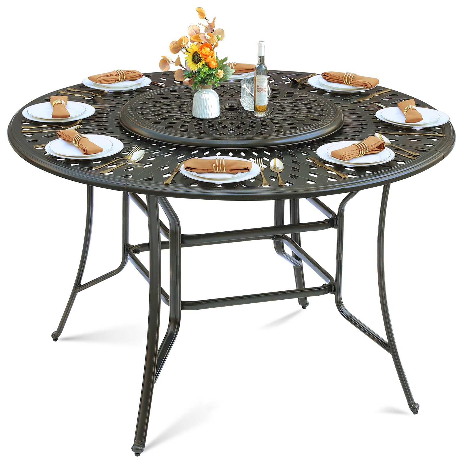 MEETWARM Outdoor Bar Table, All-Weather Cast Aluminum 42" Rectangle Patio Bar Counter Height Table, High Top Dining Table with Adjustable Feet, 200 LBS Heavy Duty Patio Bistro Pub Table, Dark Bronze