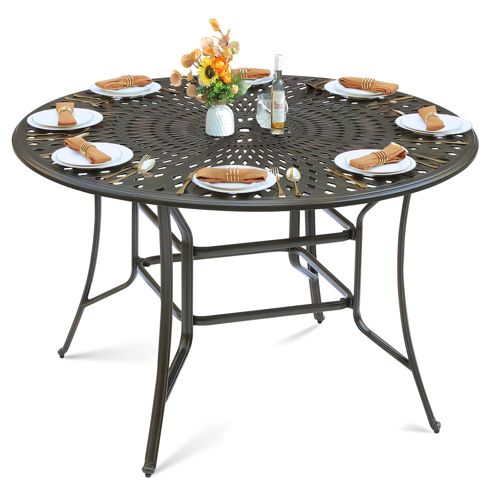 MEETWARM Outdoor Bar Table, All-Weather Cast Aluminum 42" Rectangle Patio Bar Counter Height Table, High Top Dining Table with Adjustable Feet, 200 LBS Heavy Duty Patio Bistro Pub Table, Dark Bronze