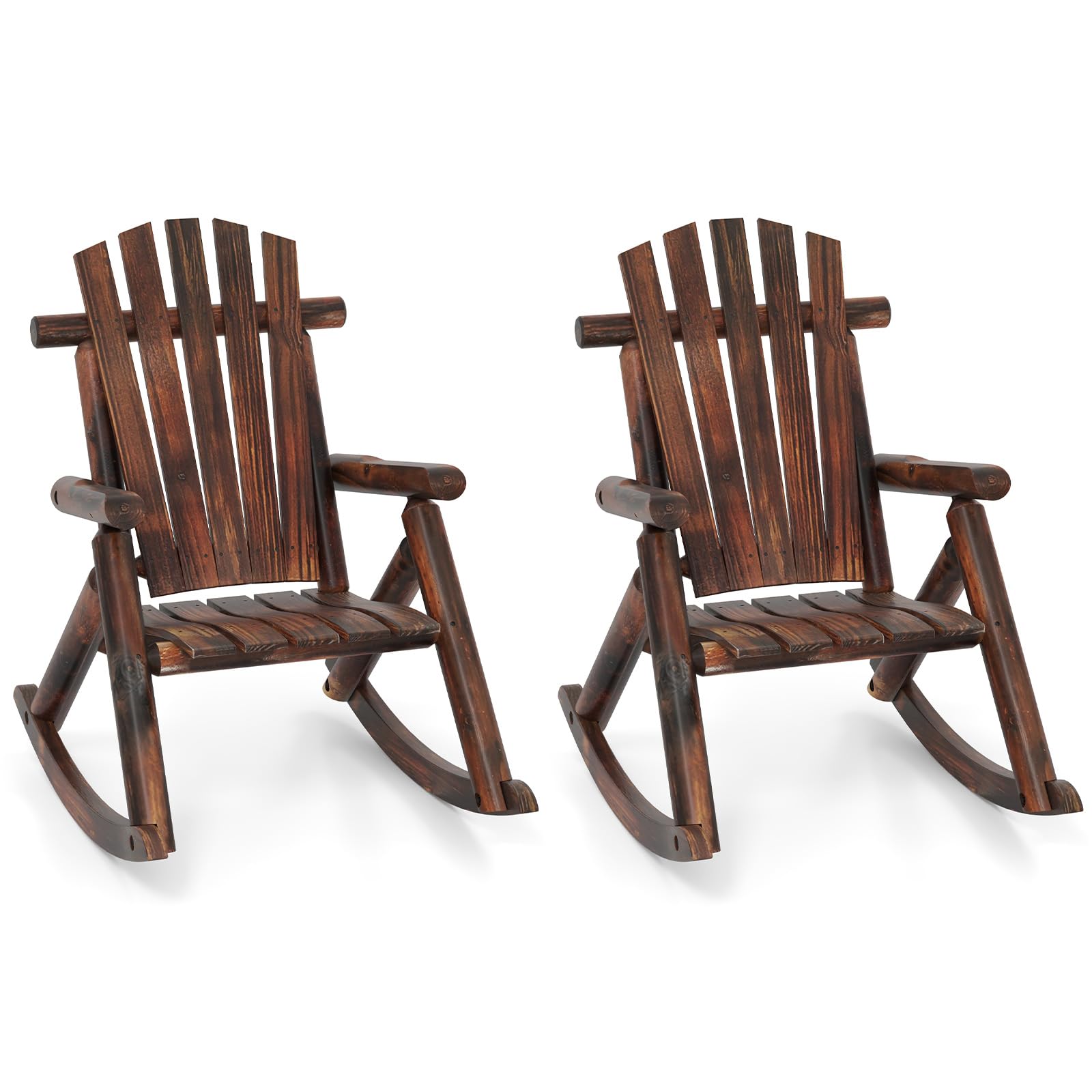 Tangkula Wood Rocking Chair Outdoor, Outside Adirondack Rocker with High Back and Slatted Seat, Oversized Porch Rocking Chair for Balcony, Garden, Backyard, Patio