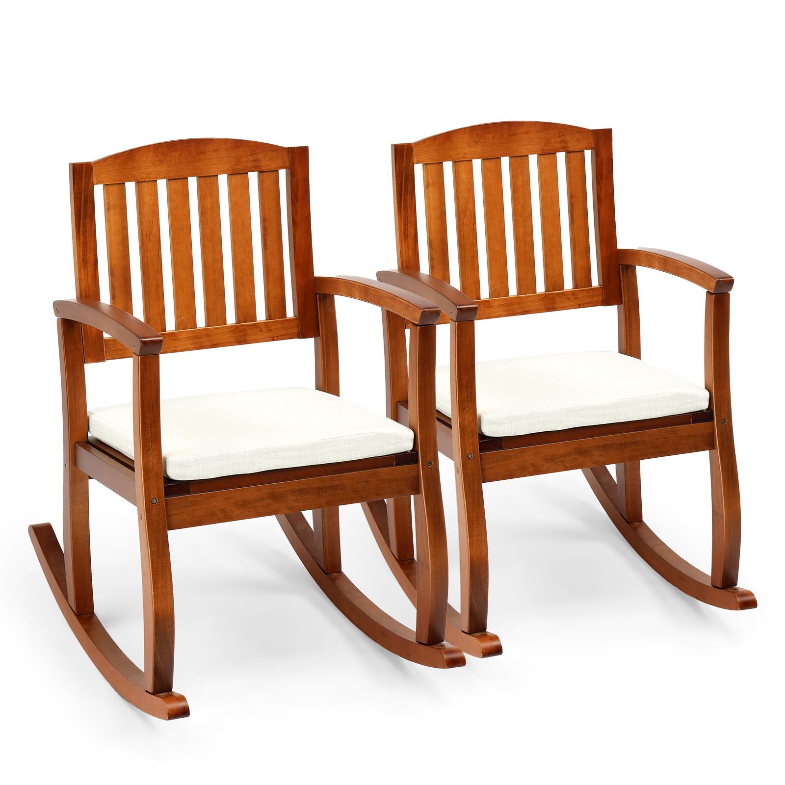 VINGLI Wooden Rocking Chair with Cushion,Outdoor Indoor Rocking Chair Supports Up to 450 lbs,Chair with Comfortable Backrest for Patio, Porch, Balcony (1, Teak)