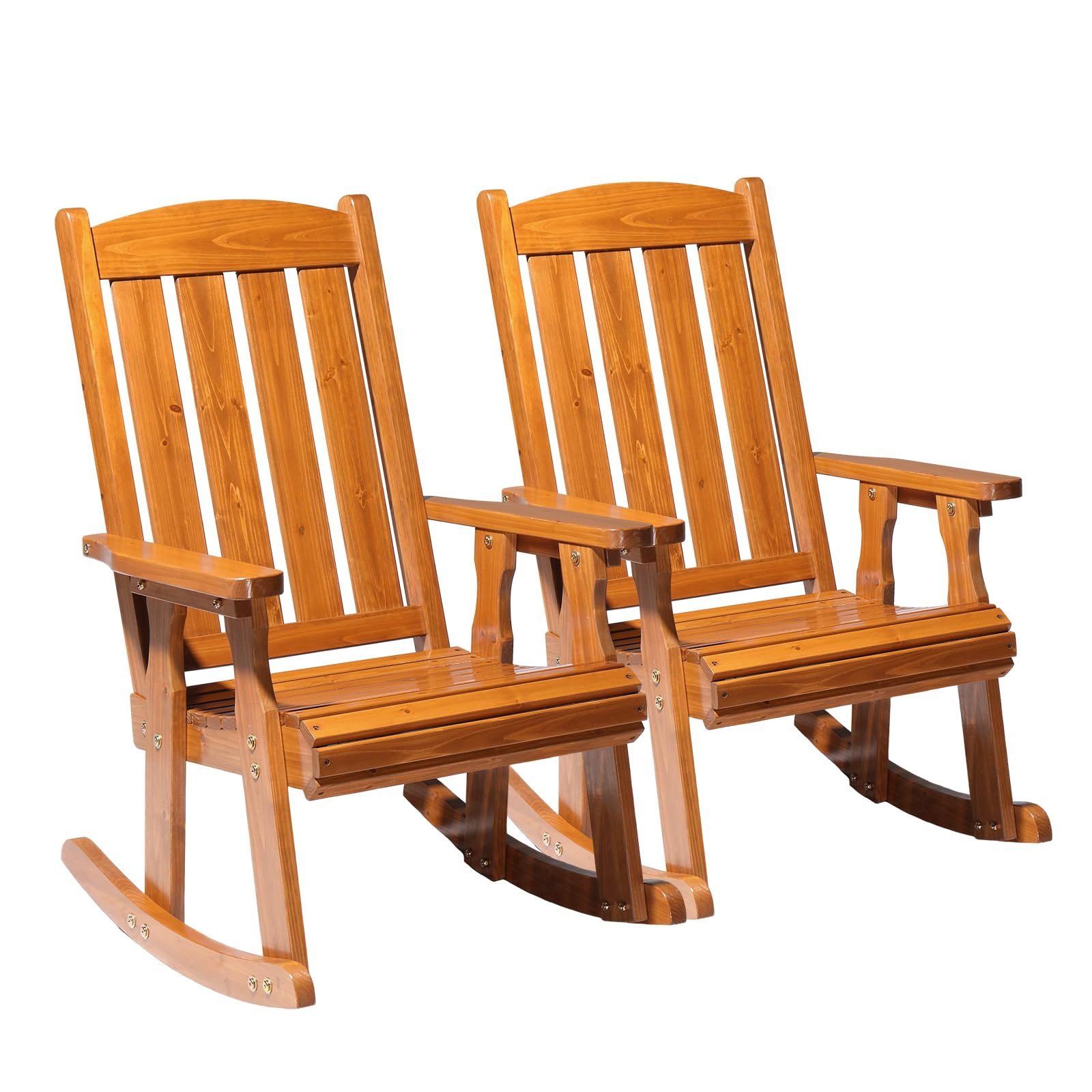 VINGLI Outdoor Rocking Chair, Heavy Duty 600 LBS Wooden Rocking Bench with Comfortable Backrest, Weatherproof Patio Rocker with Ergonomic Design, Wood Rocking Chair for Patio, Garden (Teak, 1PC)