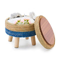 Cpintltr Storage Ottoman Poufs Handwoven Footstool Natural Seagrass Round Footrest Stool with 4 Wood Legs Soft Padded Outdoor Seat for Hallway Lounge Bedroom Garden