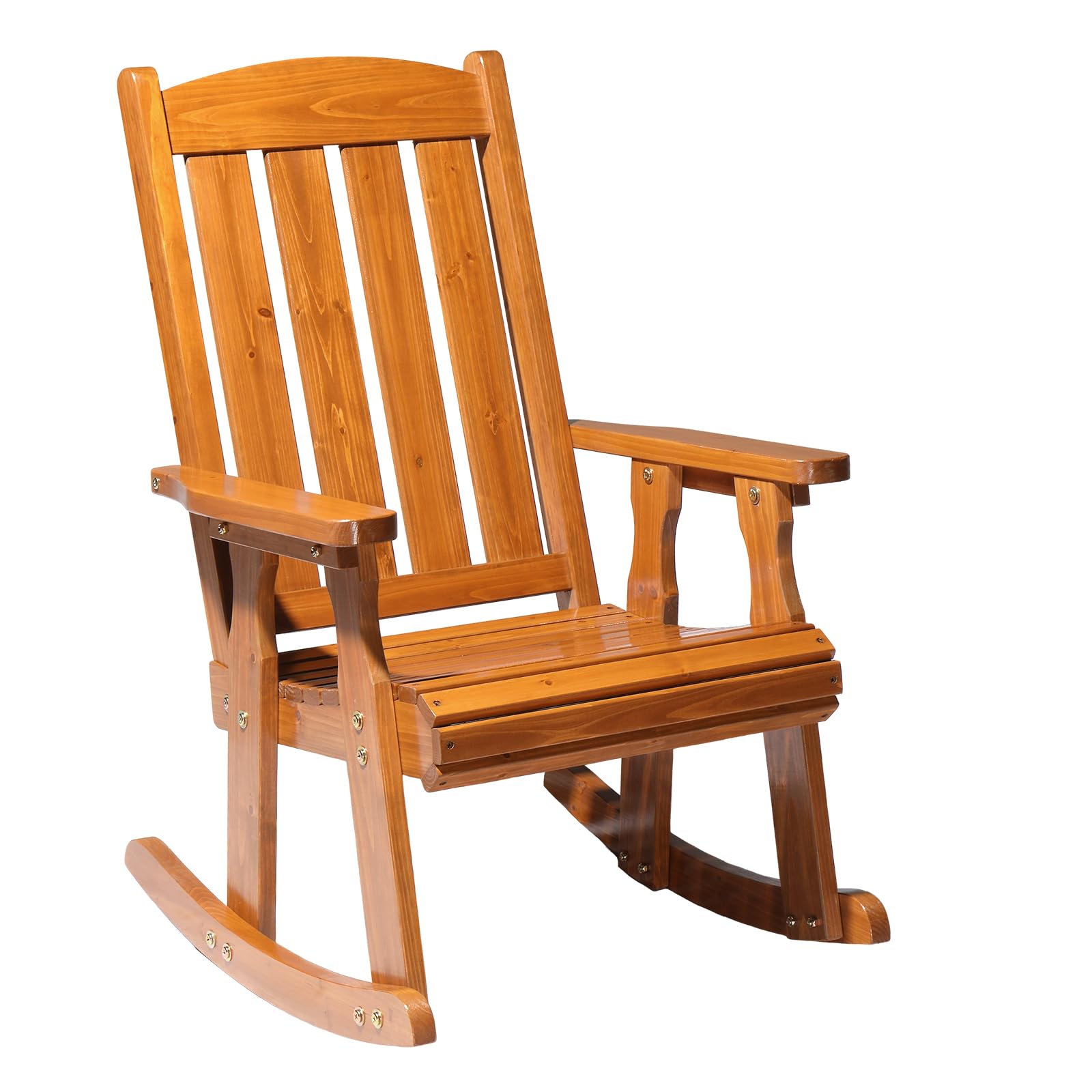VINGLI Outdoor Rocking Chair, Heavy Duty 600 LBS Wooden Rocking Bench with Comfortable Backrest, Weatherproof Patio Rocker with Ergonomic Design, Wood Rocking Chair for Patio, Garden (Teak, 1PC)