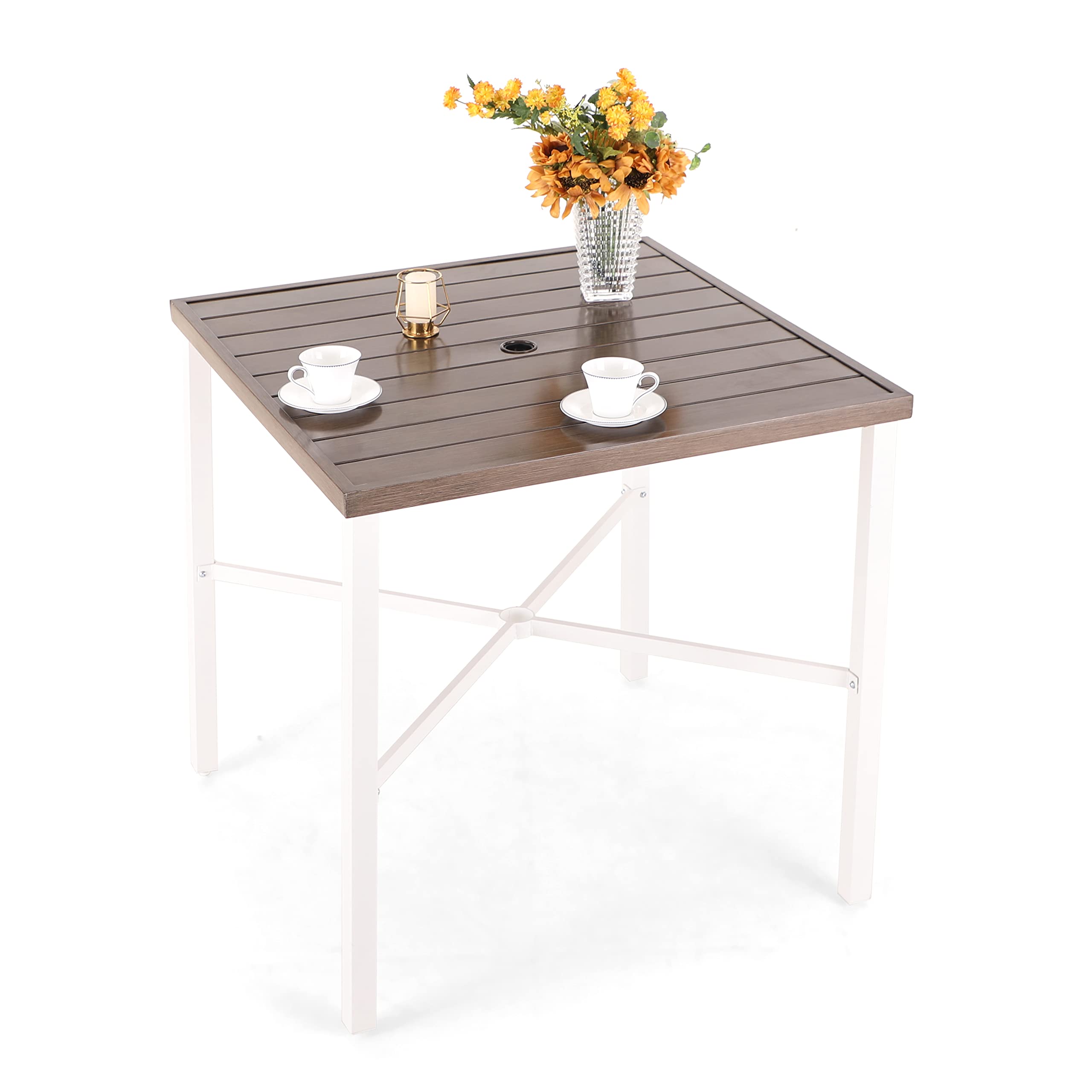 PHI VILLA Outdoor Patio Bar Table for 4-6, Counter Height Rectangle Bar Table with All Weather Metal Steel Frame Black for Outside, Yard, Garden and Deck