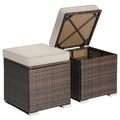 RELAX4LIFE Wicker Outdoor Storage Ottoman, 2-Piece Rattan Footstool w/Removable Cushion, Multipurpose Footrest Stool Side Table Additional Seating, Set of 2 Outdoor Ottomans for Patio Deck (Navy)