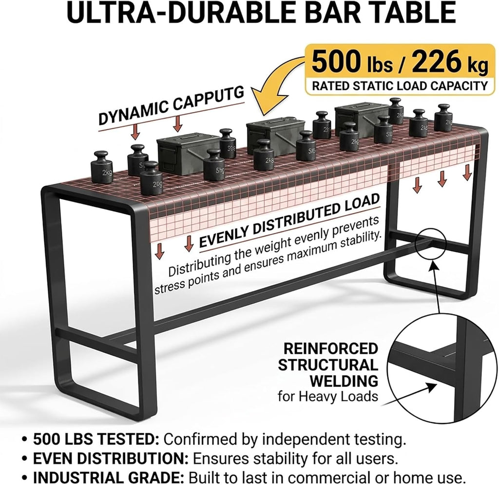 47" Industrial Metal Bar Table, Self-Draining Top Red