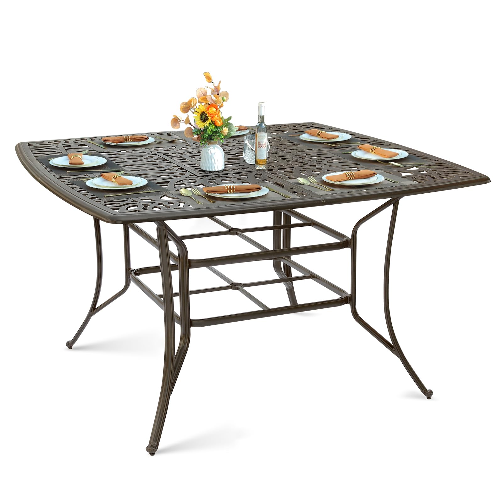 MEETWARM Outdoor Bar Table, All-Weather Cast Aluminum 42" Rectangle Patio Bar Counter Height Table, High Top Dining Table with Adjustable Feet, 200 LBS Heavy Duty Patio Bistro Pub Table, Dark Bronze