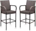 Homall Patio Bar Stools Wicker Barstools Indoor Outdoor Bar Stool Patio Furniture with Footrest and Armrest for Garden Pool Lawn Backyard Set of 2 (Brown)