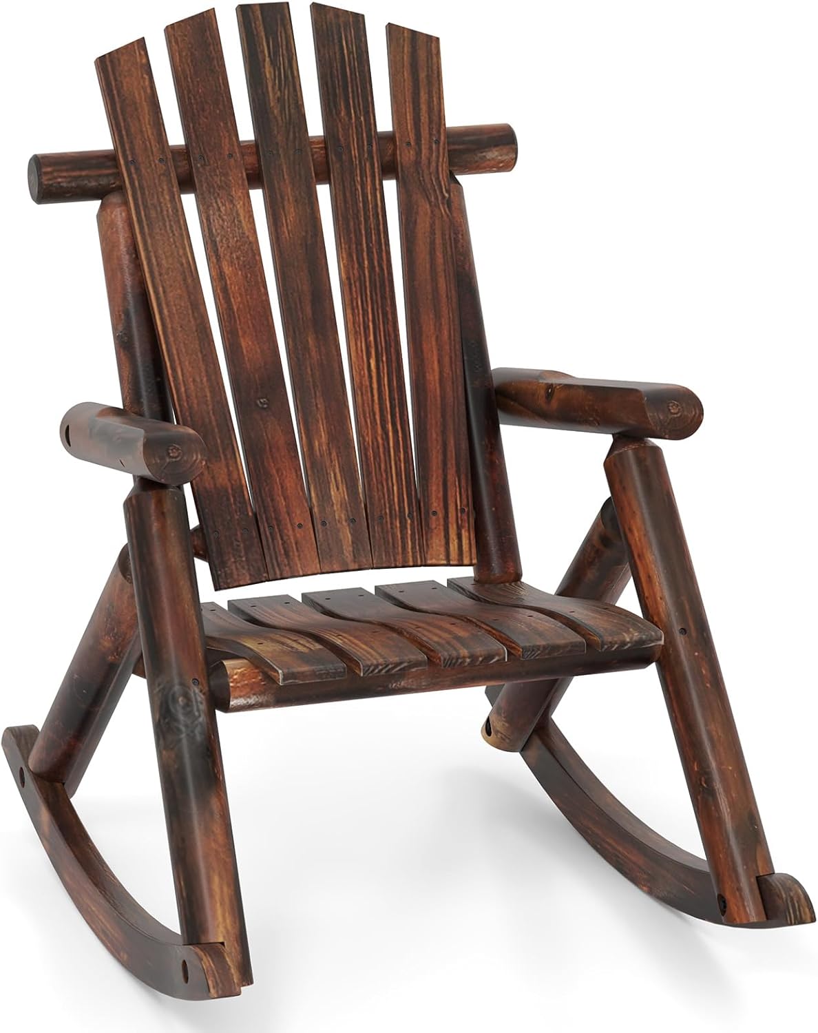 Tangkula Wood Rocking Chair Outdoor, Outside Adirondack Rocker with High Back and Slatted Seat, Oversized Porch Rocking Chair for Balcony, Garden, Backyard, Patio