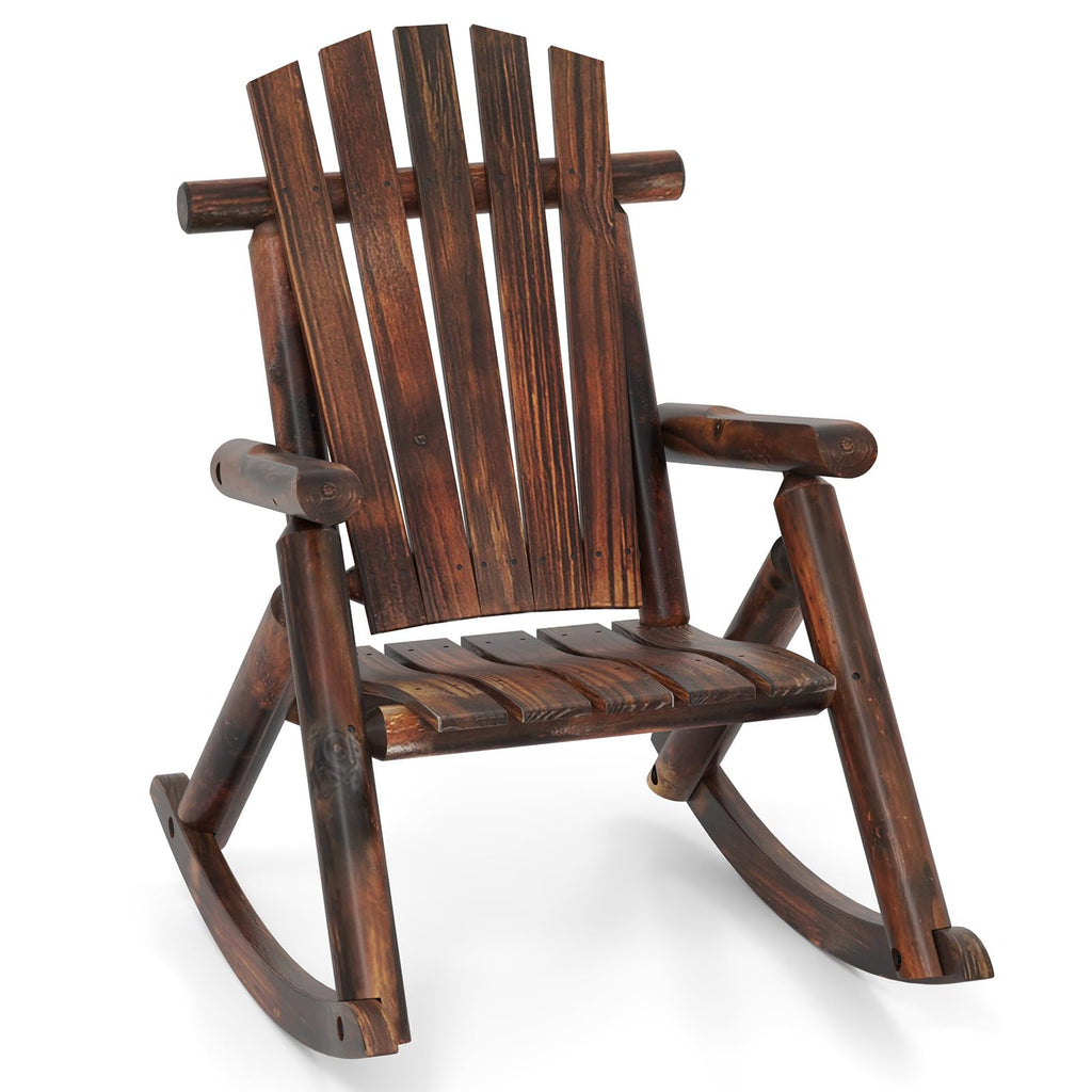 Tangkula Wood Rocking Chair Outdoor, Outside Adirondack Rocker with High Back and Slatted Seat, Oversized Porch Rocking Chair for Balcony, Garden, Backyard, Patio
