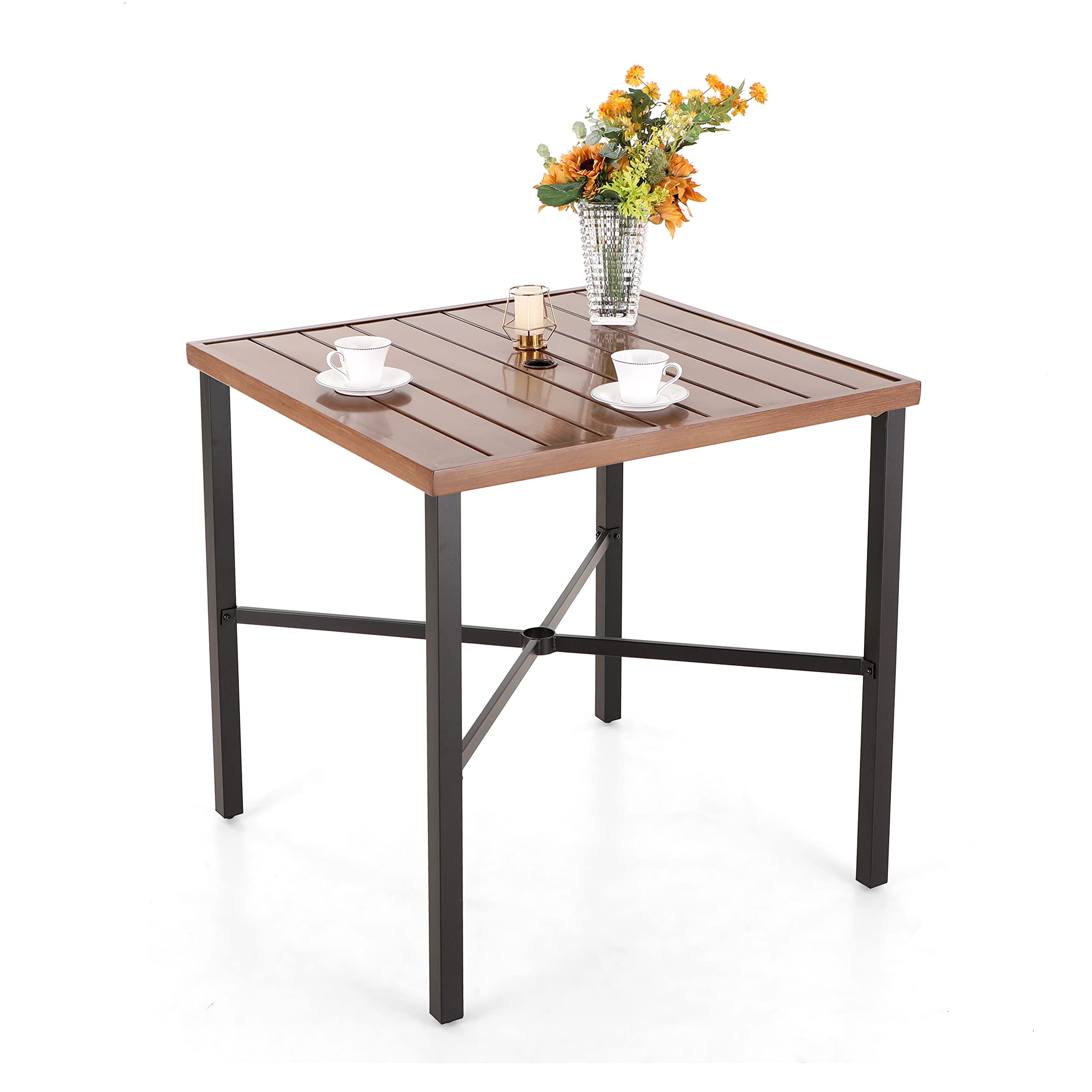 PHI VILLA Outdoor Patio Bar Table for 4-6, Counter Height Rectangle Bar Table with All Weather Metal Steel Frame Black for Outside, Yard, Garden and Deck