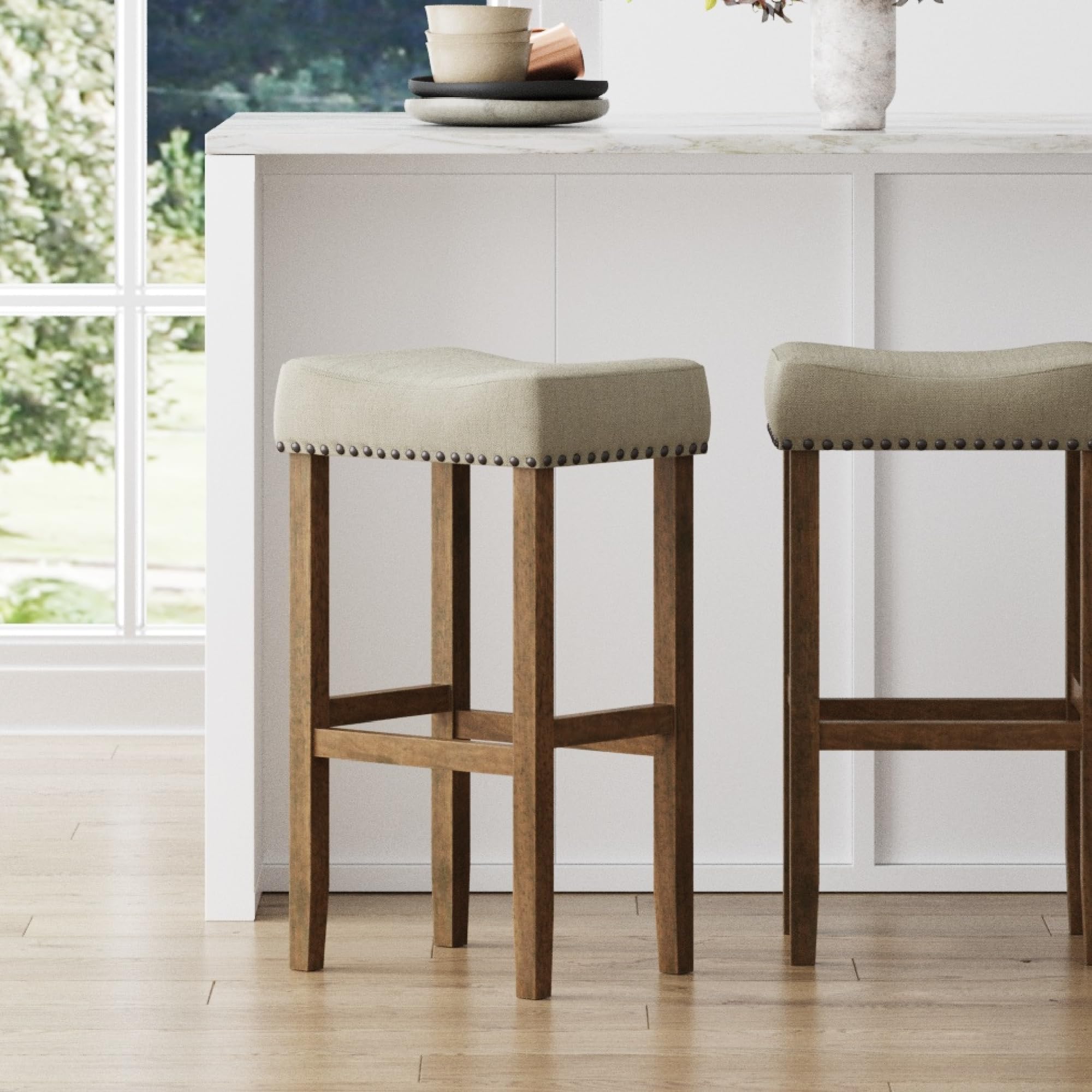 Nathan James Harvey Rattan Bar Stool, Bohemian Counter Height Stool with Woven Seagrass Seat, Solid Wood Legs, and Metal Footrest Seagrass/Brushed Black
