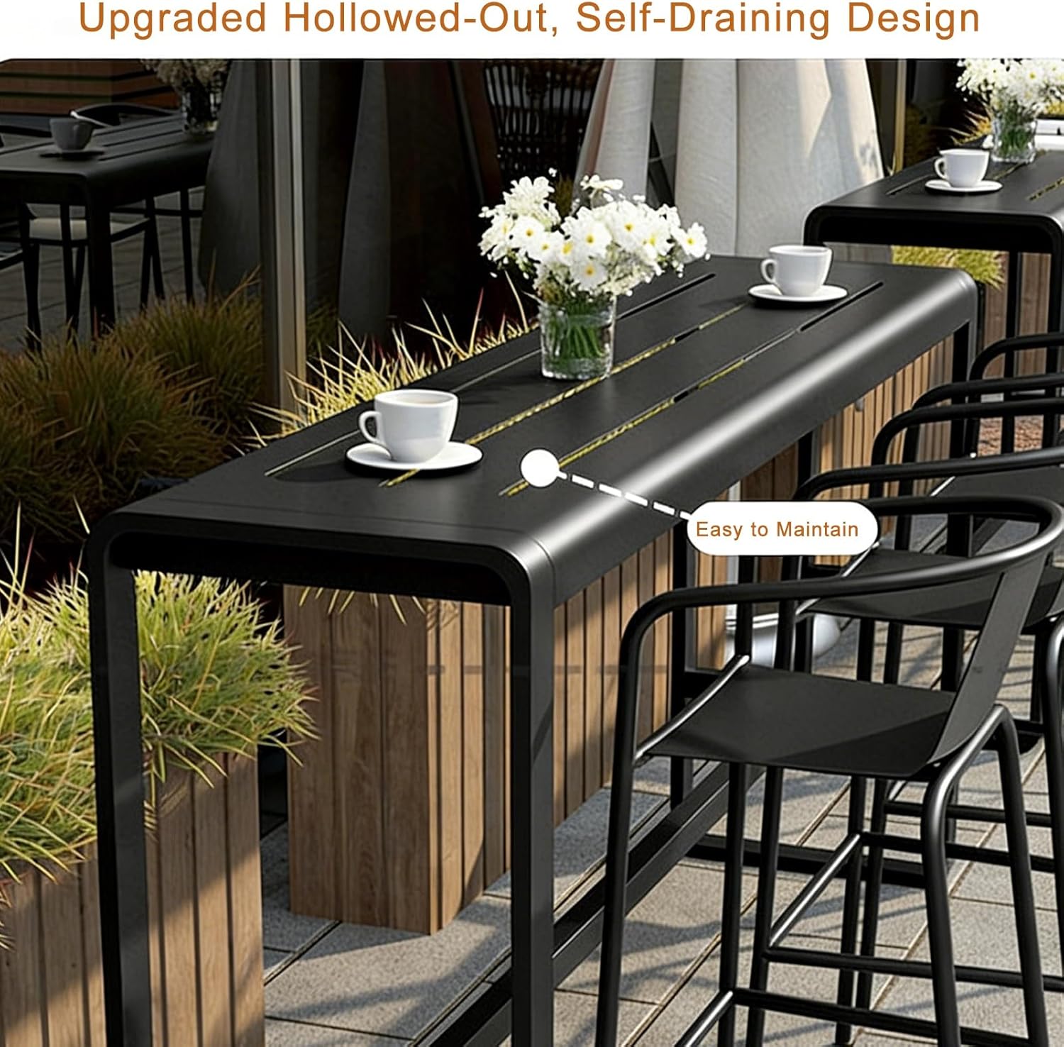 47" Industrial Metal Bar Table, Self-Draining Top Red