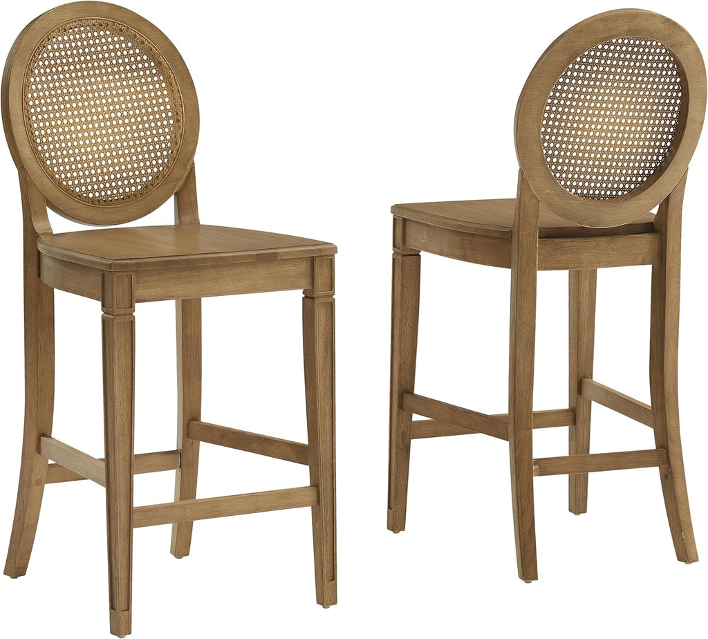 Crosley Furniture Katia Traditional Rattan Style Oval Cane-Back Counter Height Stool Set of 2, Bar Stools, Driftwood
