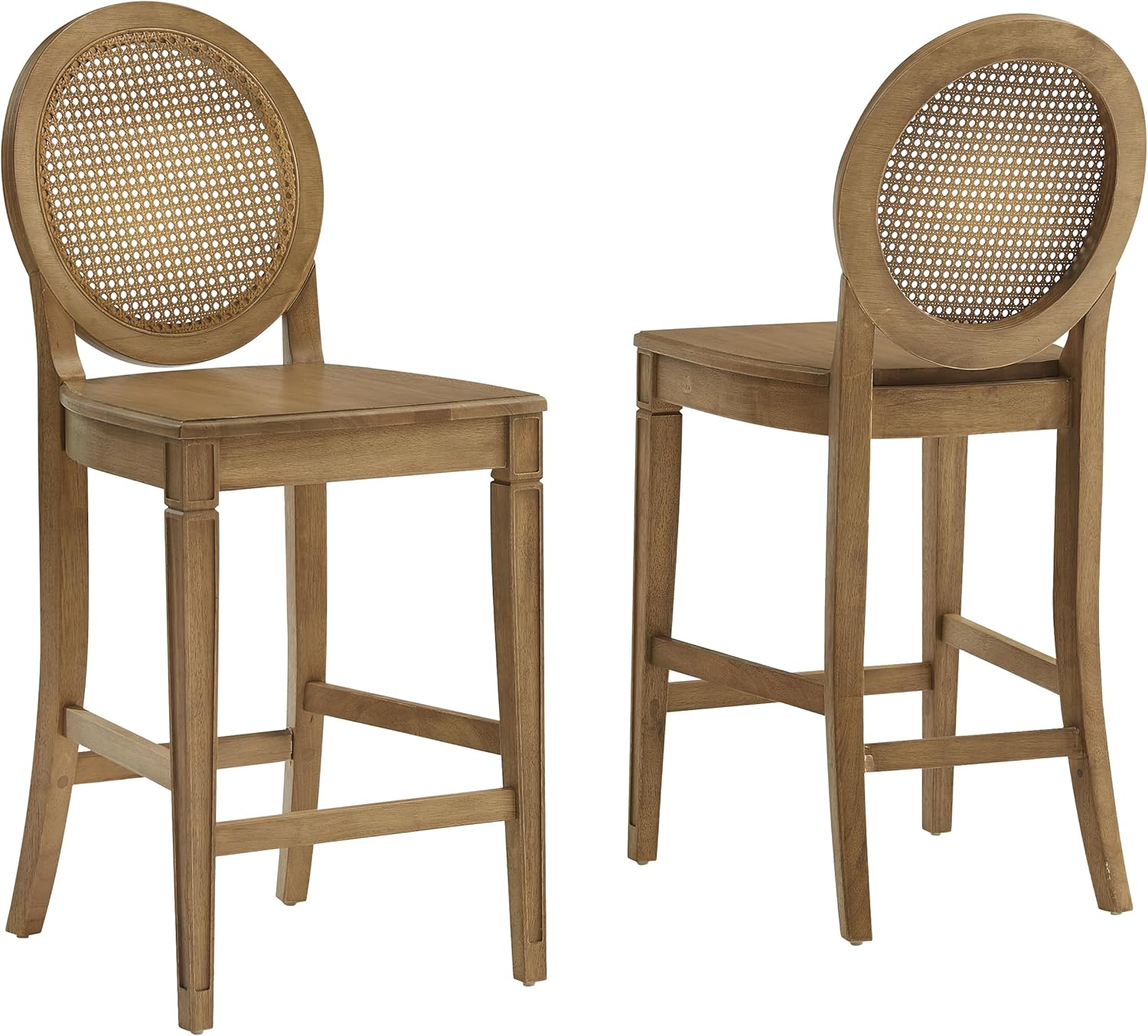 Crosley Furniture Katia Traditional Rattan Style Oval Cane-Back Counter Height Stool Set of 2, Bar Stools, Driftwood
