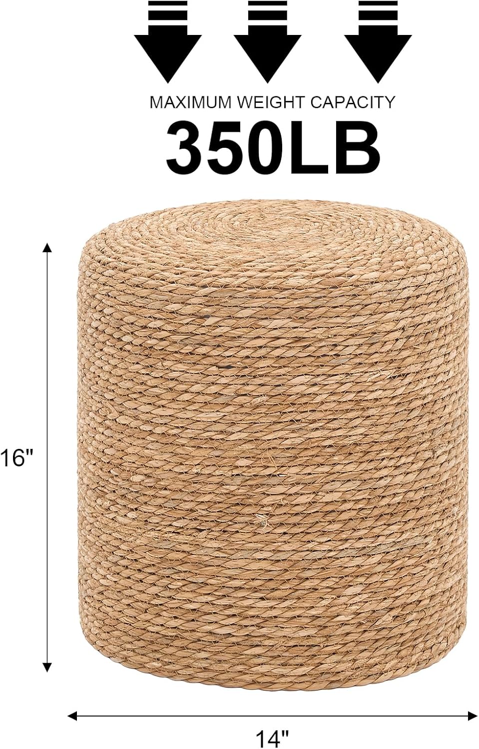 16" Natural Seagrass Braided Ottoman, Boho Round Footrest