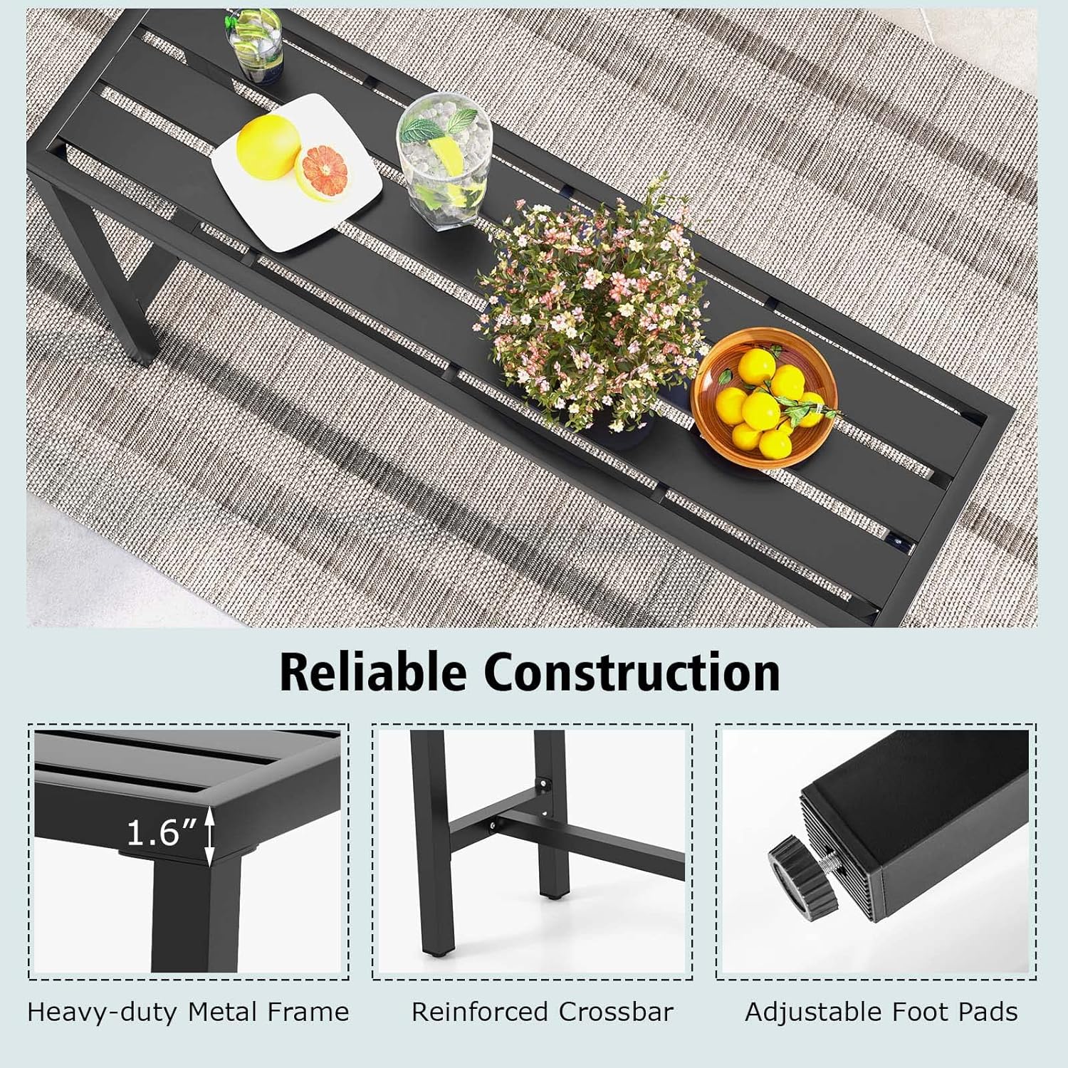 55" Outdoor Bar Table, Waterproof Rectangular Pub Table Black