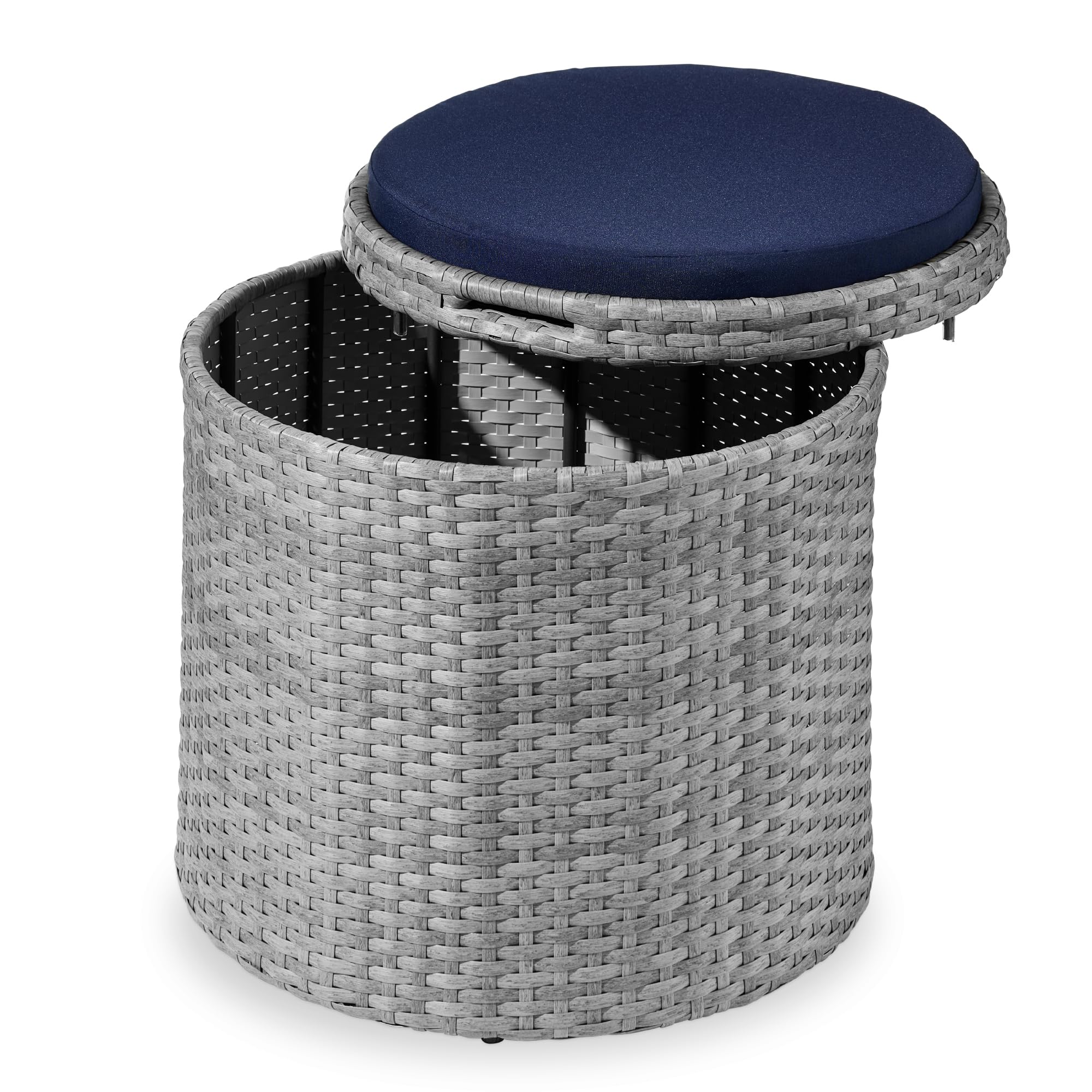 Best Choice Products Round Wicker Ottoman, Multipurpose Outdoor Furniture for Patio, Backyard, Additional Seating, Footrest, Side Table w/Storage, Removable Cushions – Brown/Beige