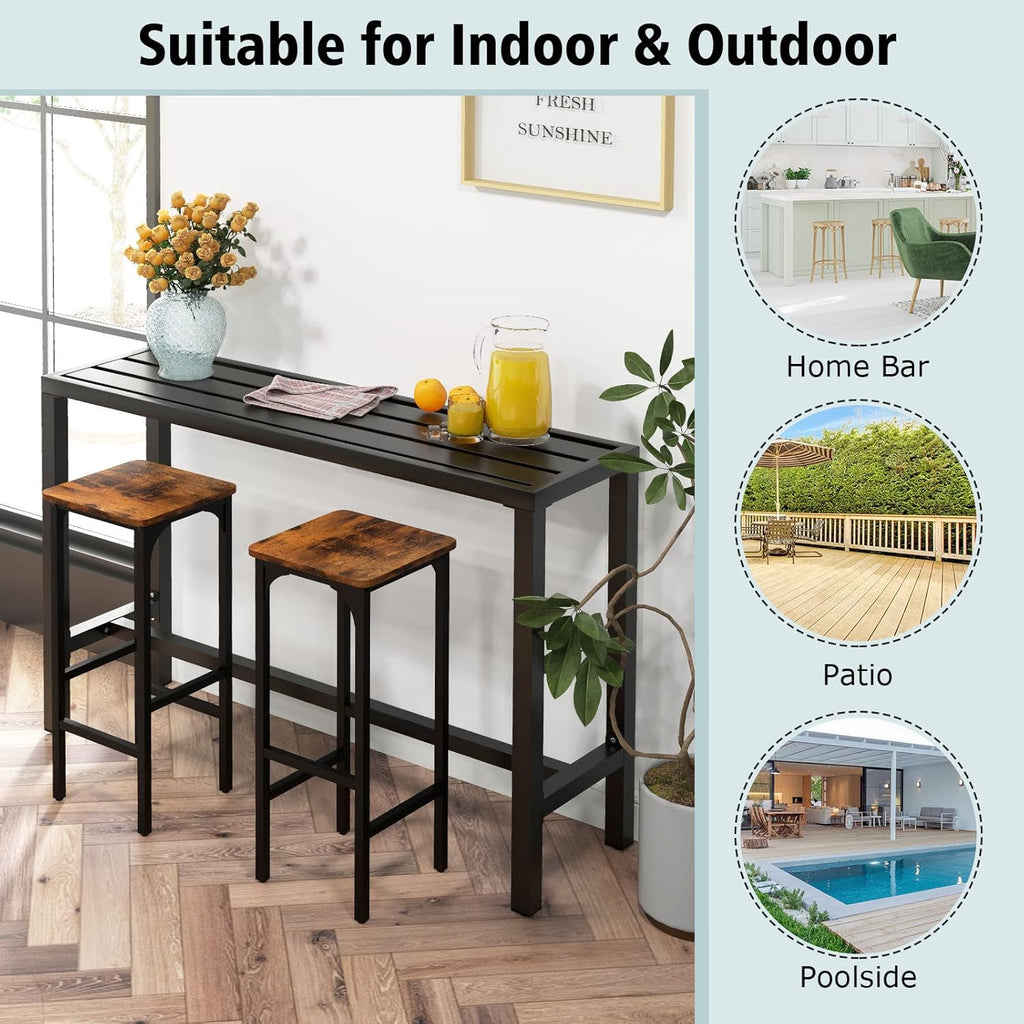 55" Outdoor Bar Table, Waterproof Rectangular Pub Table Black