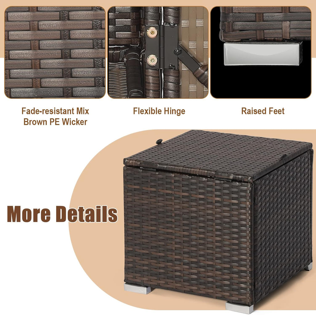 RELAX4LIFE Wicker Outdoor Storage Ottoman, 2-Piece Rattan Footstool w/Removable Cushion, Multipurpose Footrest Stool Side Table Additional Seating, Set of 2 Outdoor Ottomans for Patio Deck (Navy)
