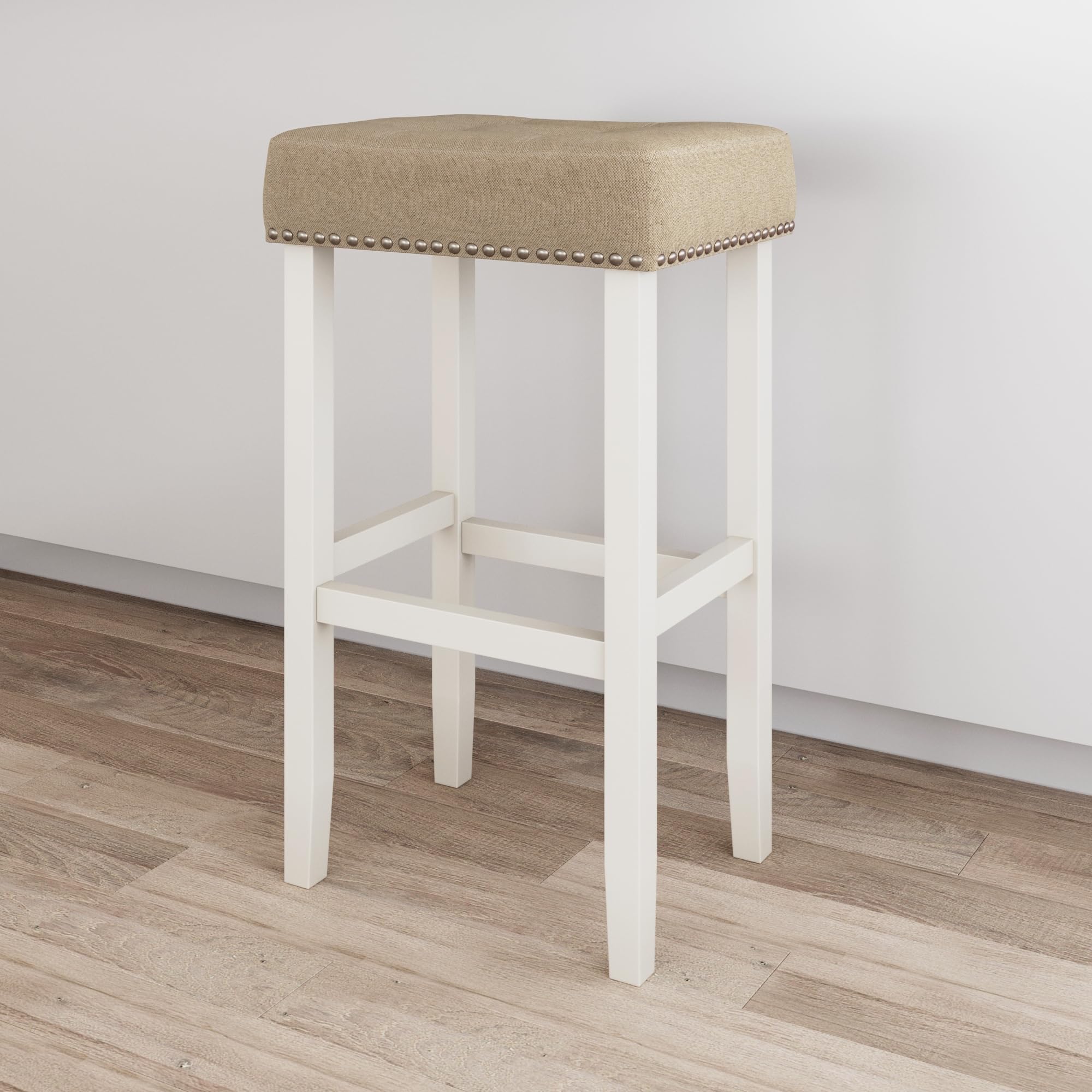 Nathan James Harvey Rattan Bar Stool, Bohemian Counter Height Stool with Woven Seagrass Seat, Solid Wood Legs, and Metal Footrest Seagrass/Brushed Gray, Set of 2