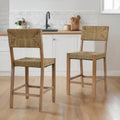 DUHOME Rattan Bar Stools Set of 4, 24'' Bohemian Counter Height Stool with Woven Seagrass Seat and Back, Solid Wood Legs and Footrest for Kitchen Island Dining Room Home Bar