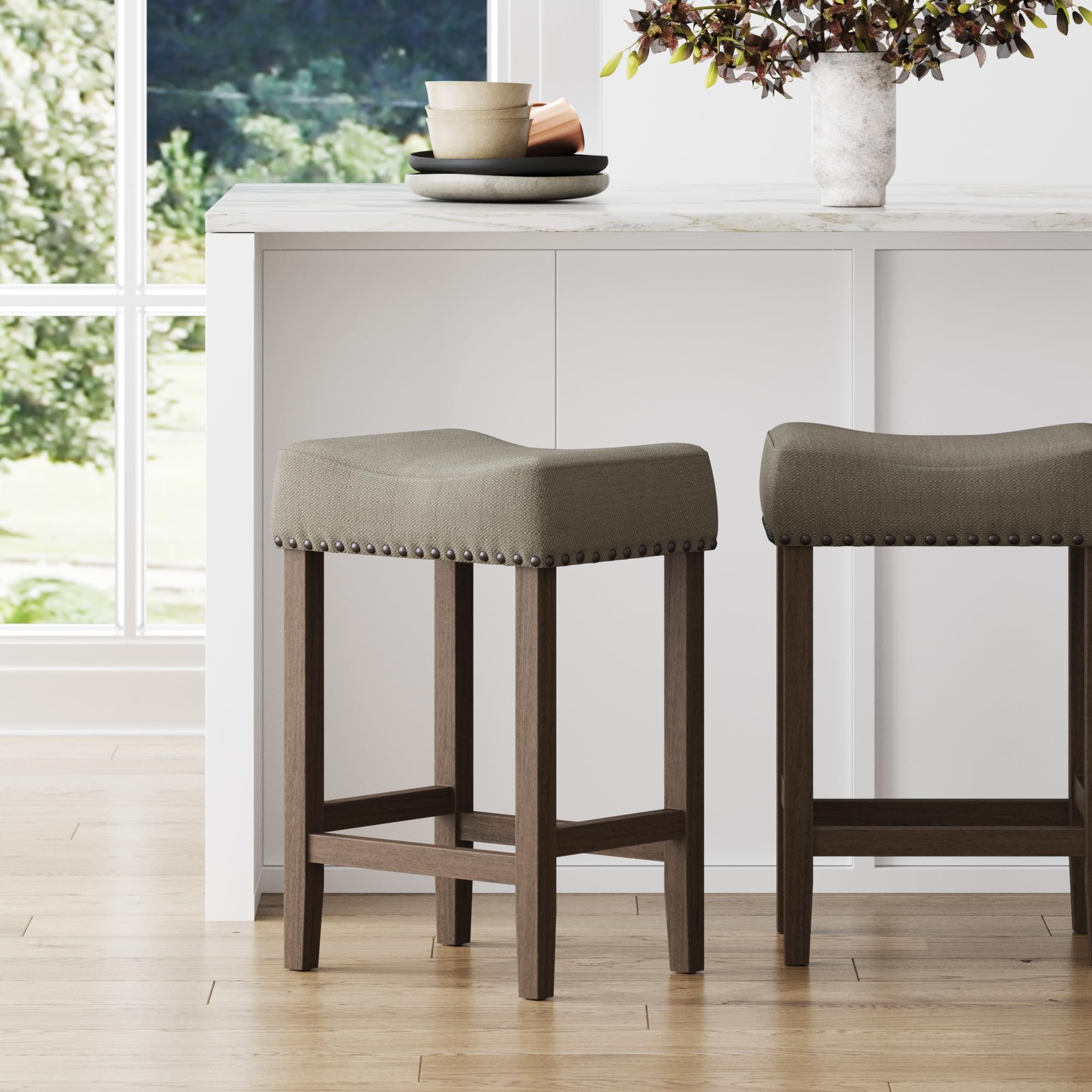 Nathan James Harvey Rattan Bar Stool, Bohemian Counter Height Stool with Woven Seagrass Seat, Solid Wood Legs, and Metal Footrest Seagrass/Brushed Black