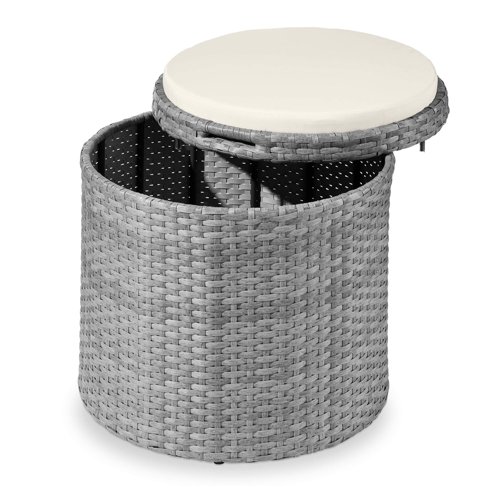 Best Choice Products Round Wicker Ottoman, Multipurpose Outdoor Furniture for Patio, Backyard, Additional Seating, Footrest, Side Table w/Storage, Removable Cushions – Brown/Beige