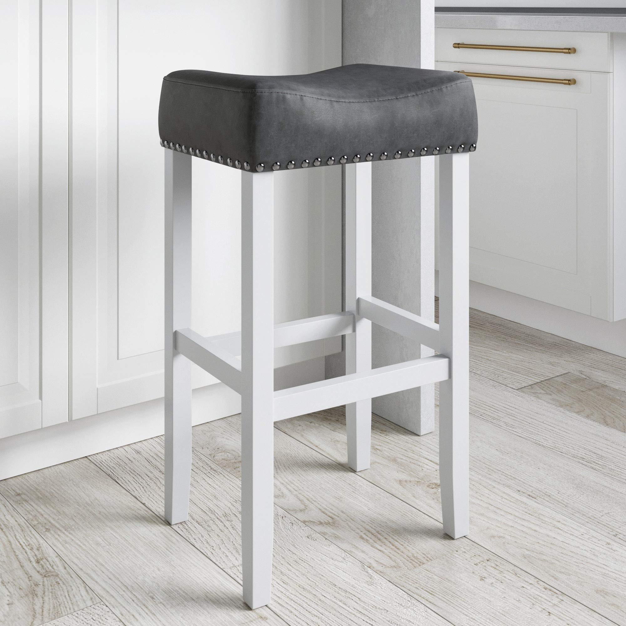 Nathan James Harvey Rattan Bar Stool, Bohemian Counter Height Stool with Woven Seagrass Seat, Solid Wood Legs, and Metal Footrest Seagrass/Brushed Gray, Set of 2