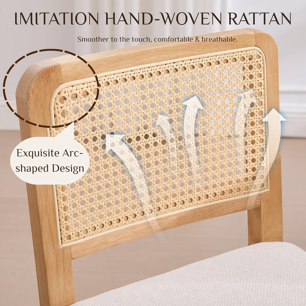 Wahson Counter Height Bar Stools Set of 4, Farmhouse Rattan Bar Stool with Back, Upholstered Wooden Barstools Mid Century Modern Breakfast Bar Chairs for Kitchen Island, Chenille Beige