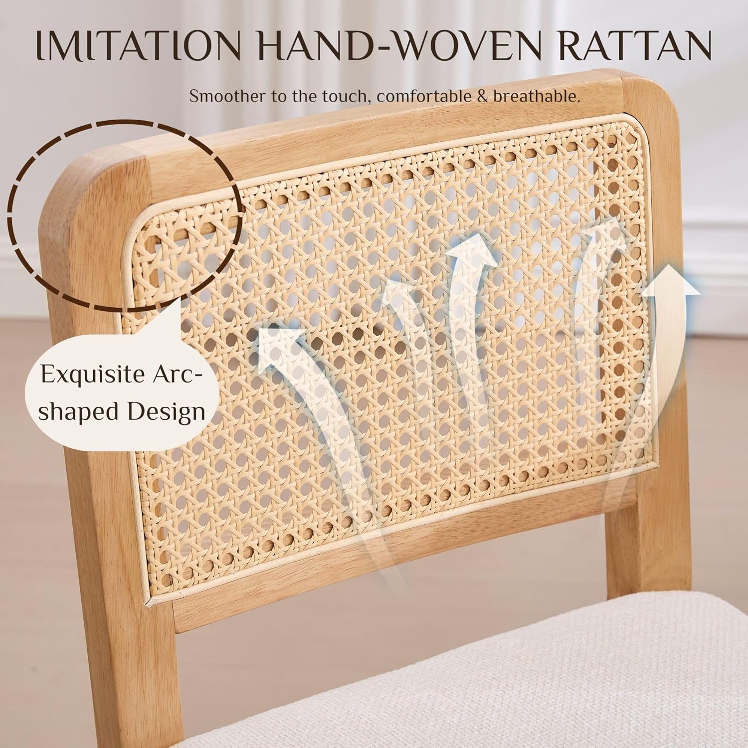 Wahson Counter Height Bar Stools Set of 4, Farmhouse Rattan Bar Stool with Back, Upholstered Wooden Barstools Mid Century Modern Breakfast Bar Chairs for Kitchen Island, Chenille Beige