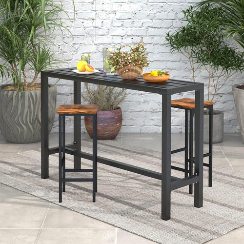 55" Outdoor Bar Table, Waterproof Rectangular Pub Table Black
