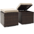 Tangkula 2 Pieces Patio Ottomans, Patiojoy Hand-Woven PE Rattan Side Table with Removable Cushion & Hidden Storage Space, Multifunctional Storage Box, Seat for Patio, Backyard, Poolside (Off White)