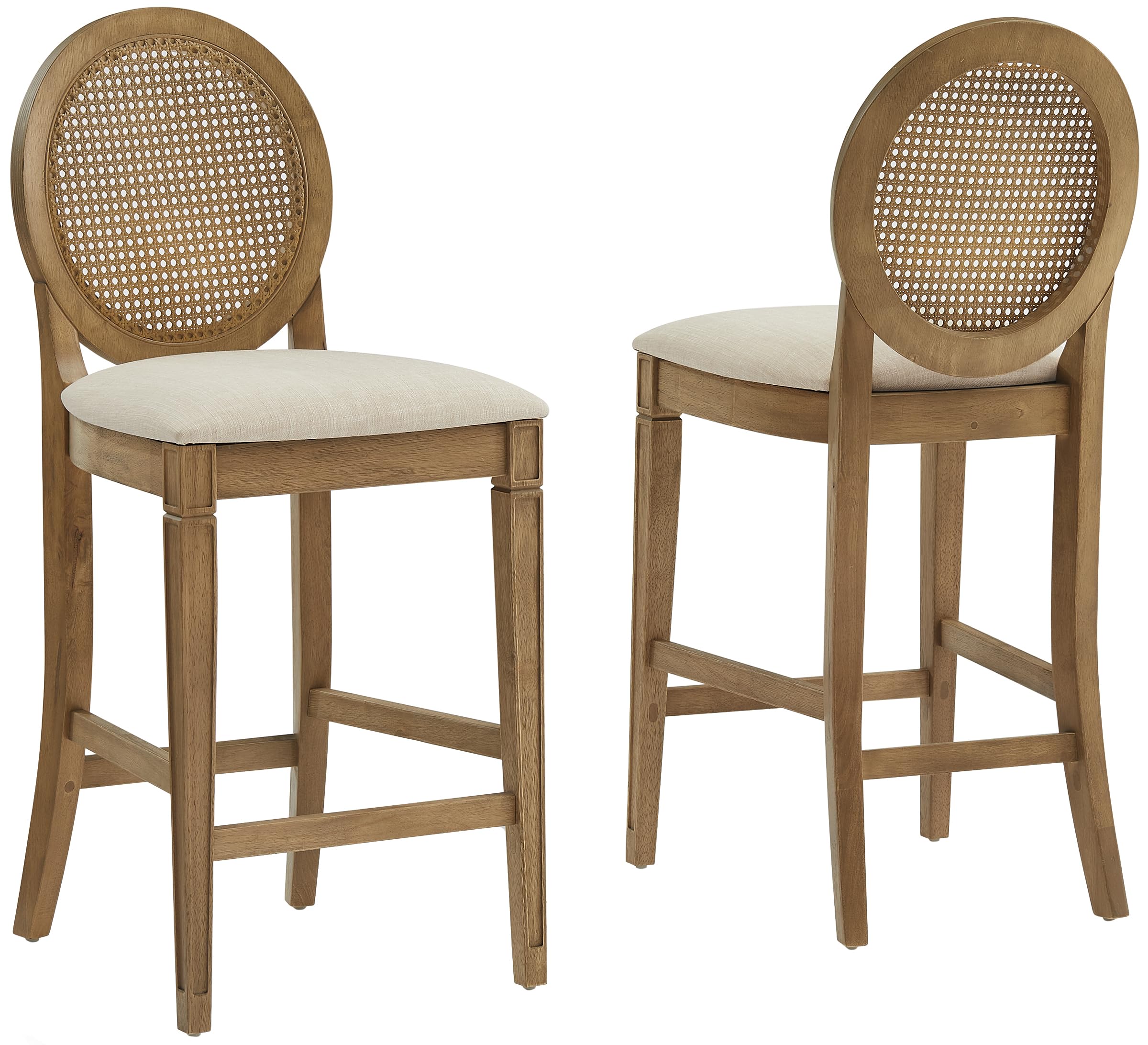 Crosley Furniture Katia Traditional Rattan Style Oval Cane-Back Counter Height Stool Set of 2, Bar Stools, Driftwood