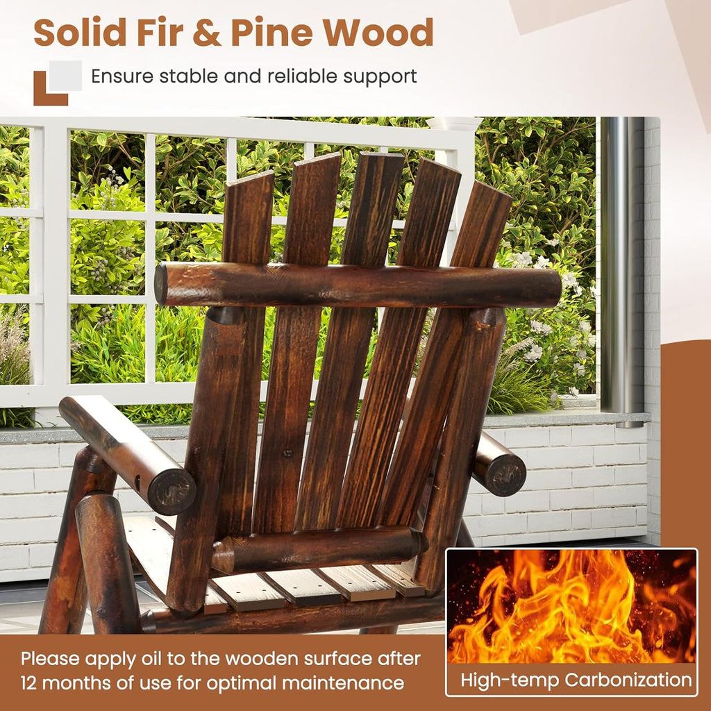 Tangkula Wood Rocking Chair Outdoor, Outside Adirondack Rocker with High Back and Slatted Seat, Oversized Porch Rocking Chair for Balcony, Garden, Backyard, Patio
