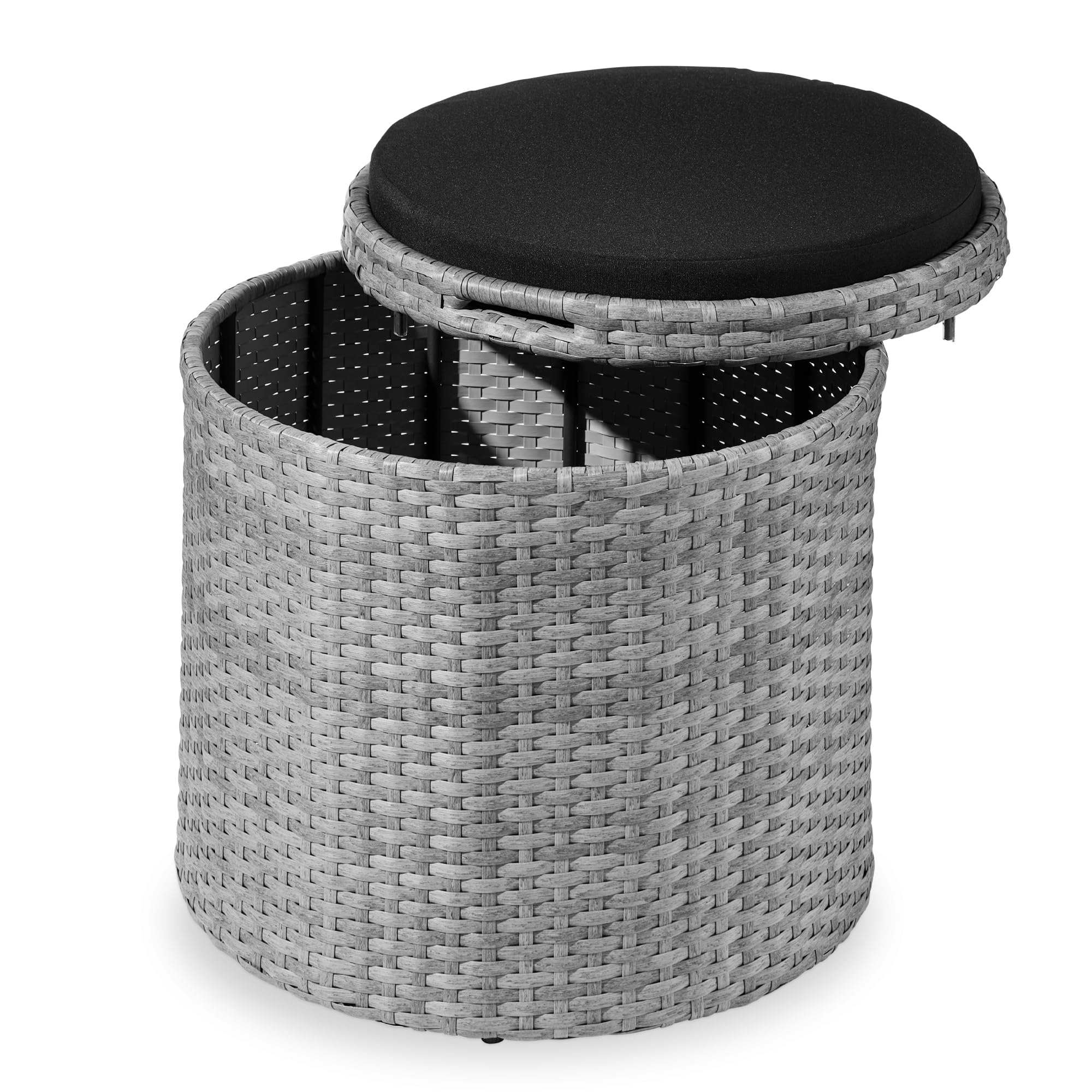 Best Choice Products Round Wicker Ottoman, Multipurpose Outdoor Furniture for Patio, Backyard, Additional Seating, Footrest, Side Table w/Storage, Removable Cushions – Brown/Beige