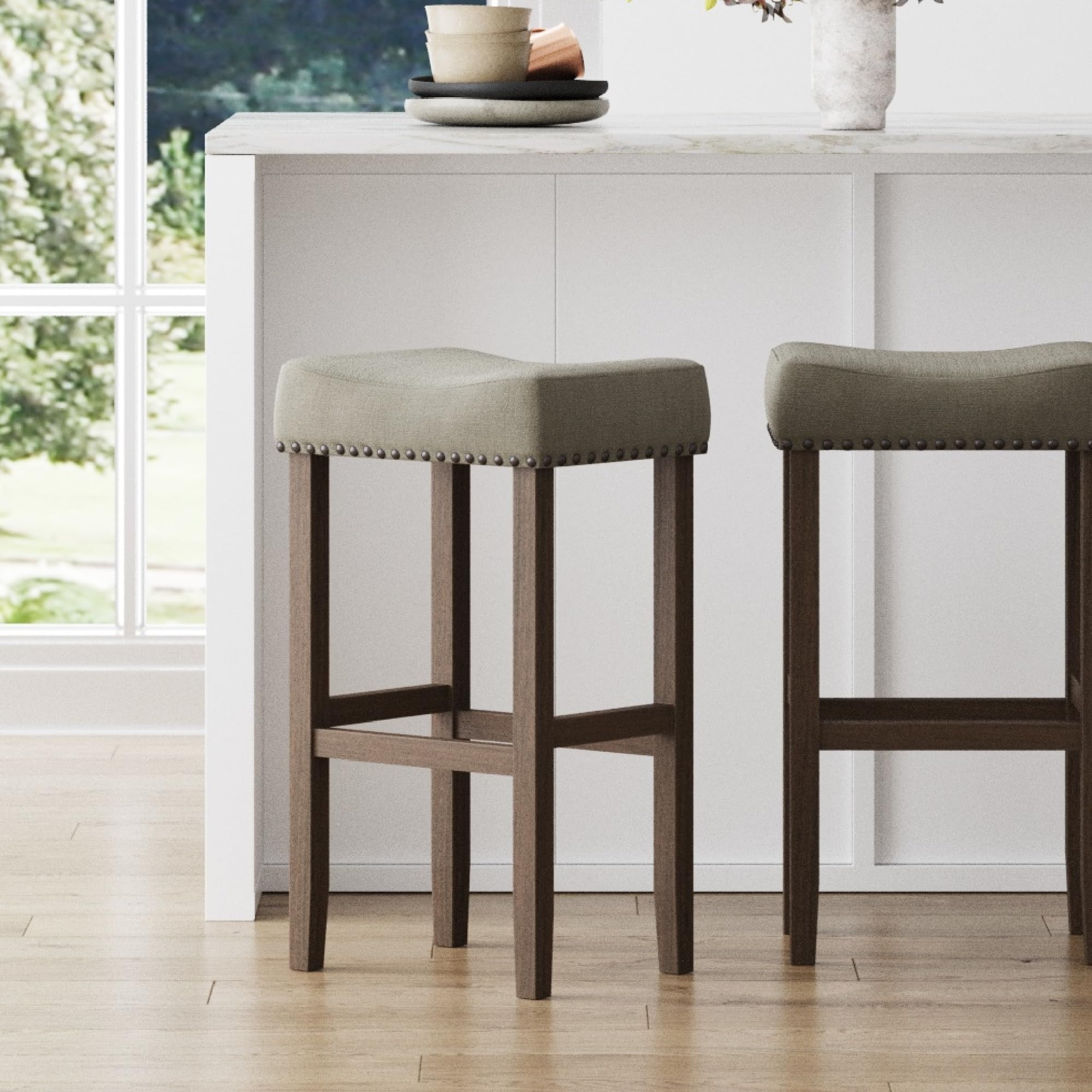 Nathan James Harvey Rattan Bar Stool, Bohemian Counter Height Stool with Woven Seagrass Seat, Solid Wood Legs, and Metal Footrest Seagrass/Brushed Black
