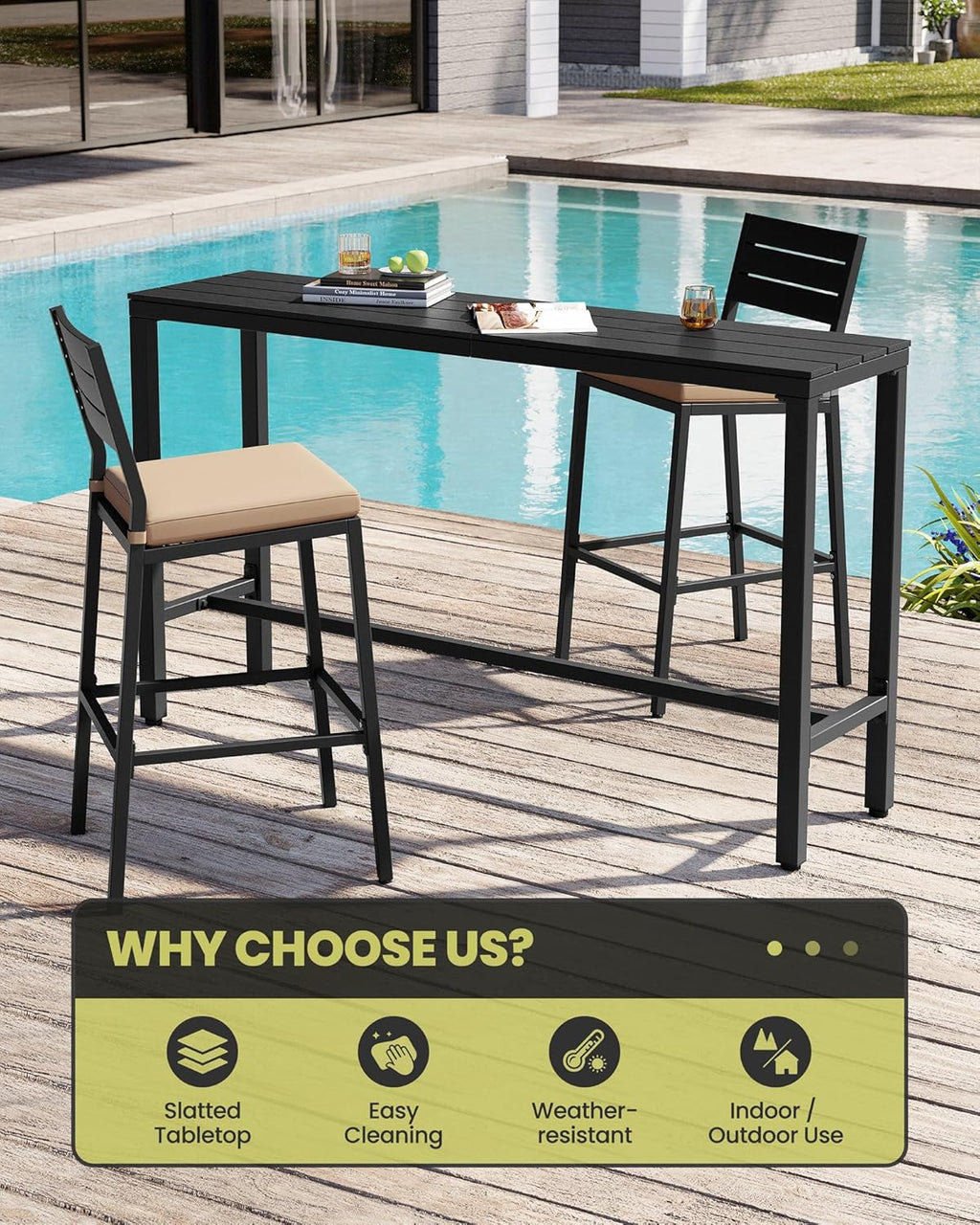 Crestlive Products Outdoor Bar Table, 63'' Rectangle Patio Counter Height Table High Pub Table with Waterproof Top and Sturdy Metal Frame for Balcony, Bistro, Garden, Backyard, Hot Tub (Black)