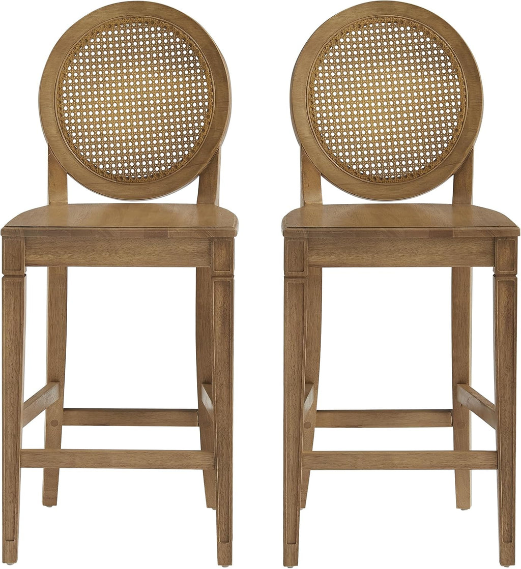 Crosley Furniture Katia Traditional Rattan Style Oval Cane-Back Counter Height Stool Set of 2, Bar Stools, Driftwood