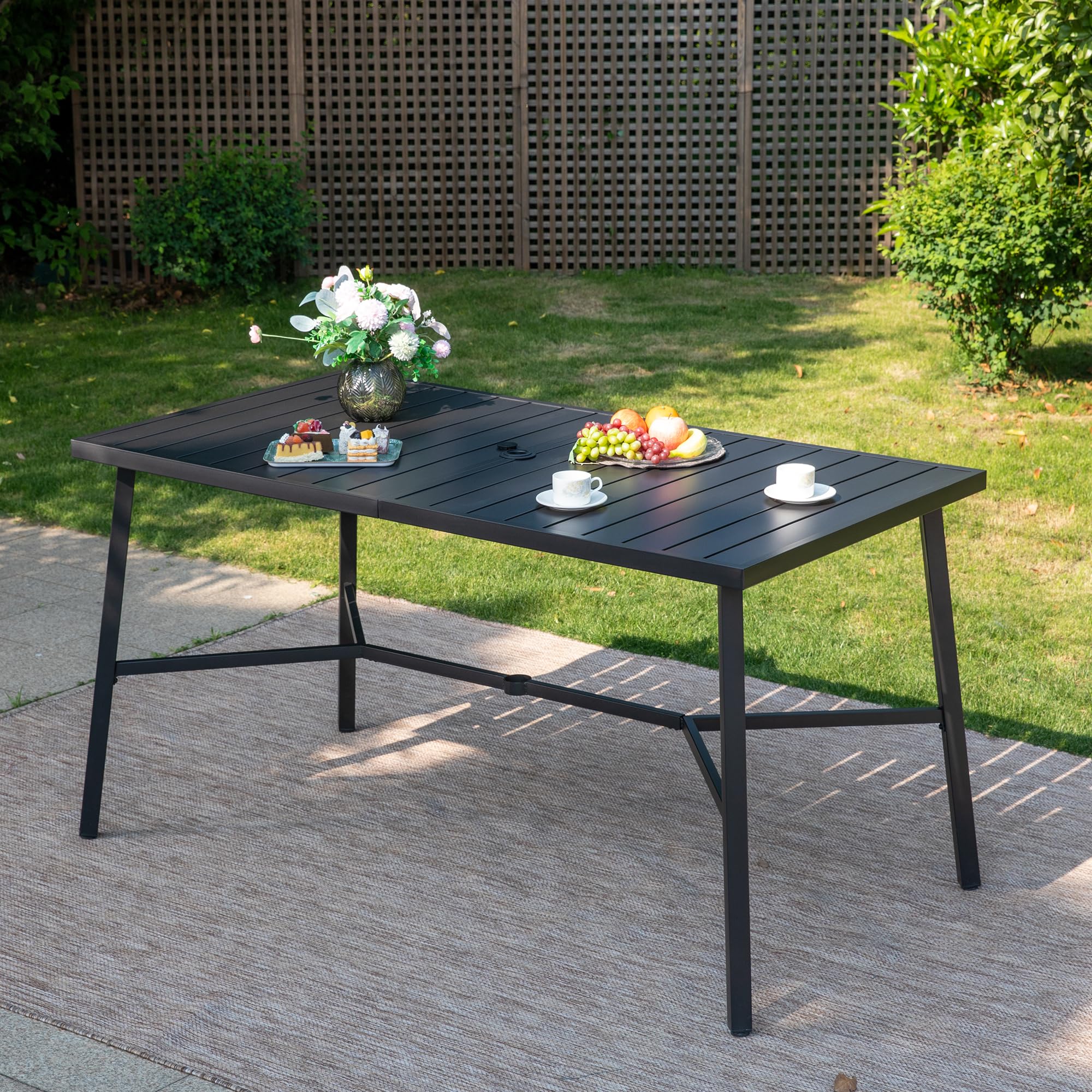 PHI VILLA Outdoor Patio Bar Table for 4-6, Counter Height Rectangle Bar Table with All Weather Metal Steel Frame Black for Outside, Yard, Garden and Deck