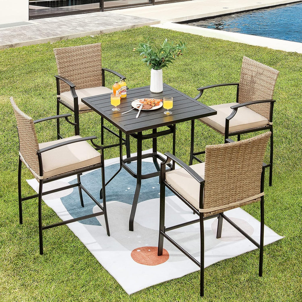 Tangkula Patio Bar Height Table, 32 Inch Outdoor Steel Square Bar Table, Bistro High Top Table W/Powder-Coated Tabletop, Solid Metal Frame, Ideal for Backyard, Poolside, Garden (Black)
