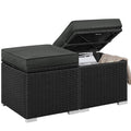 Yaheetech Wicker Ottomans, Set of 2 Patio PE Rattan Side Tables with Hidden Storage & Removable Cushion, Outdoor/Indoor Footstools, Additional Seating for Garden/Balcony/Yard, Black/Gray